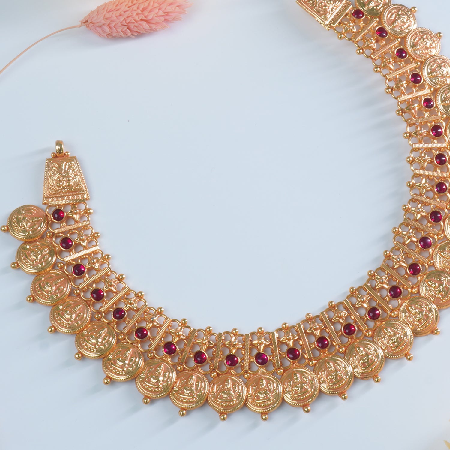 Silver Gold Plated Gheru Finish Coin Laxmi Chattai Necklace