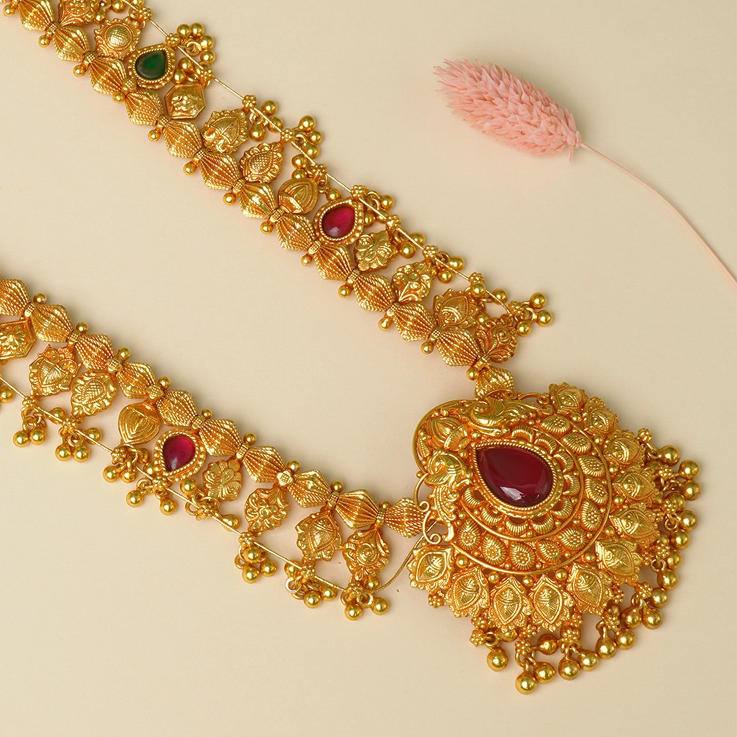 Pure 925 Silver Gold Plated Gheru Kolhapuri Saaj Necklace Design