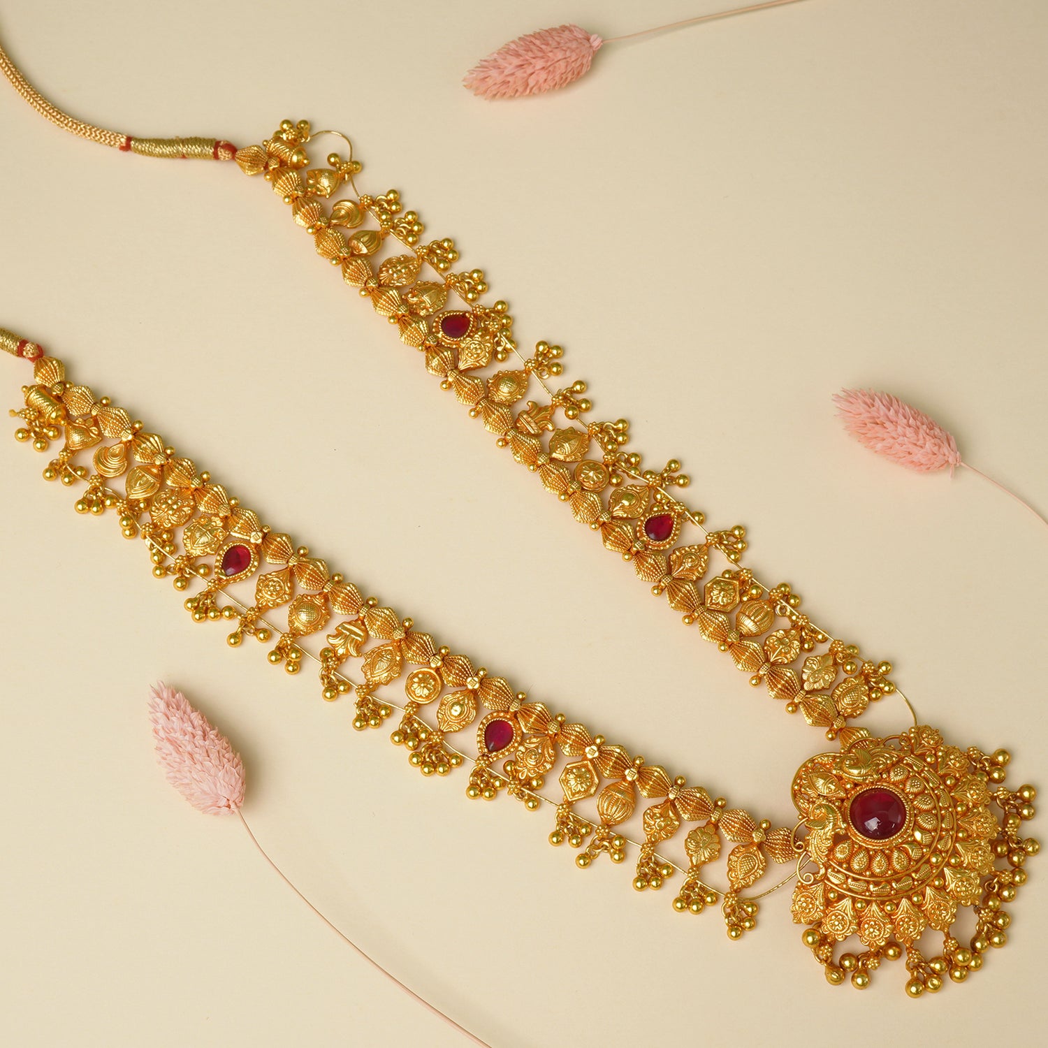 Pure 925 Silver Gold Plated Gheru Kolhapuri Saaj Necklace Design Online