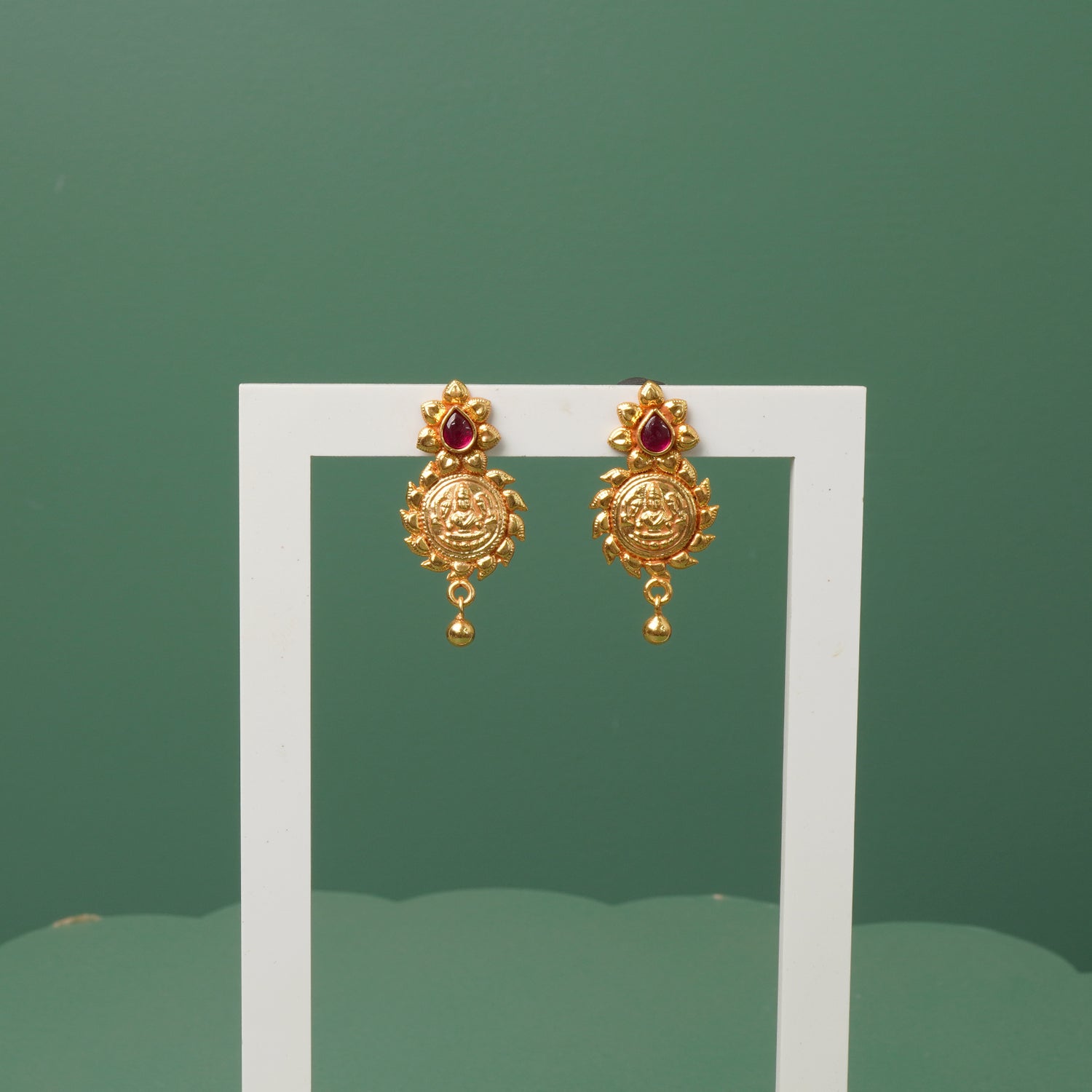 Pure silver gold plated and gheru finished earrings design laxmi coin