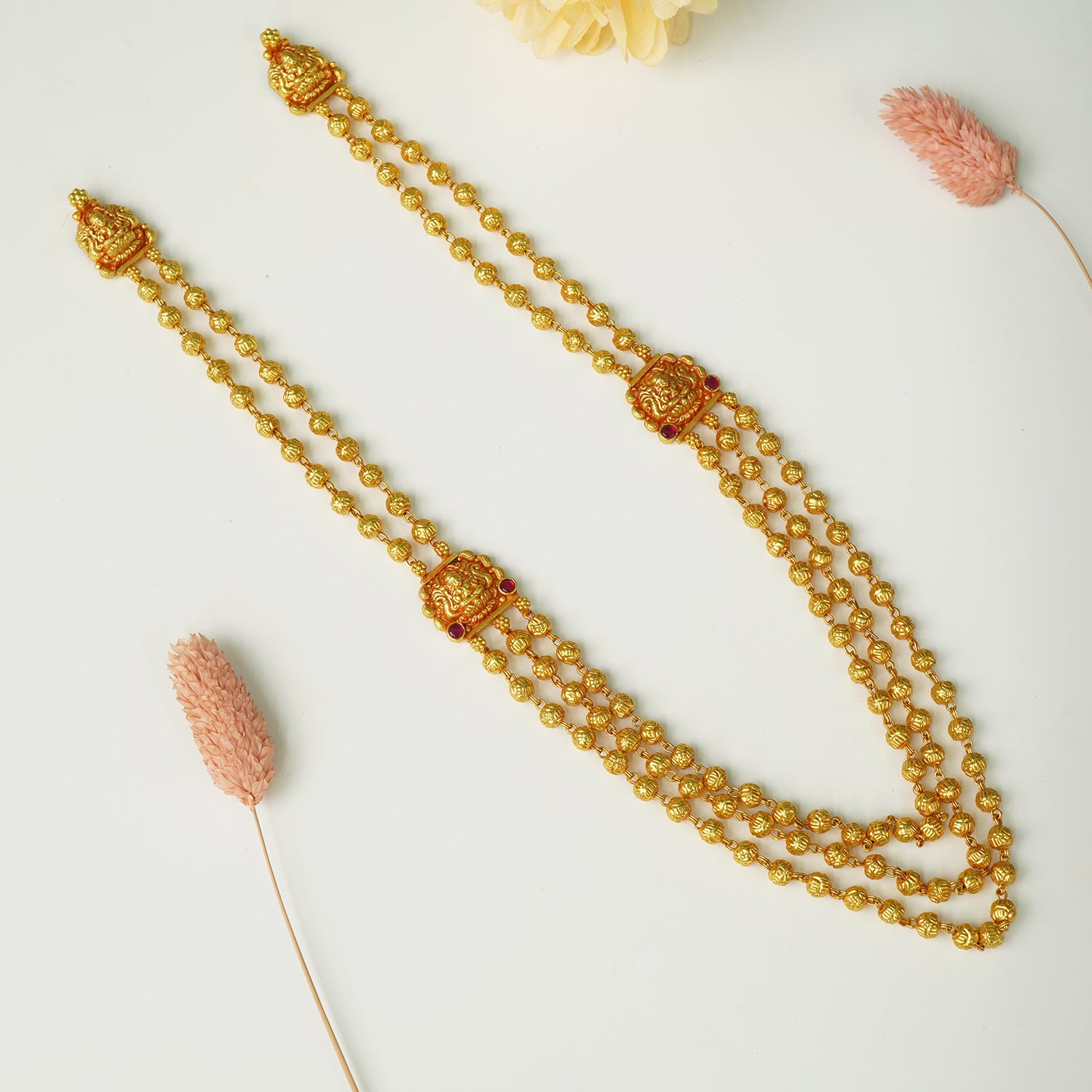 Pure 925 Silver Gheru Gold Plated 3 Layer Necklace