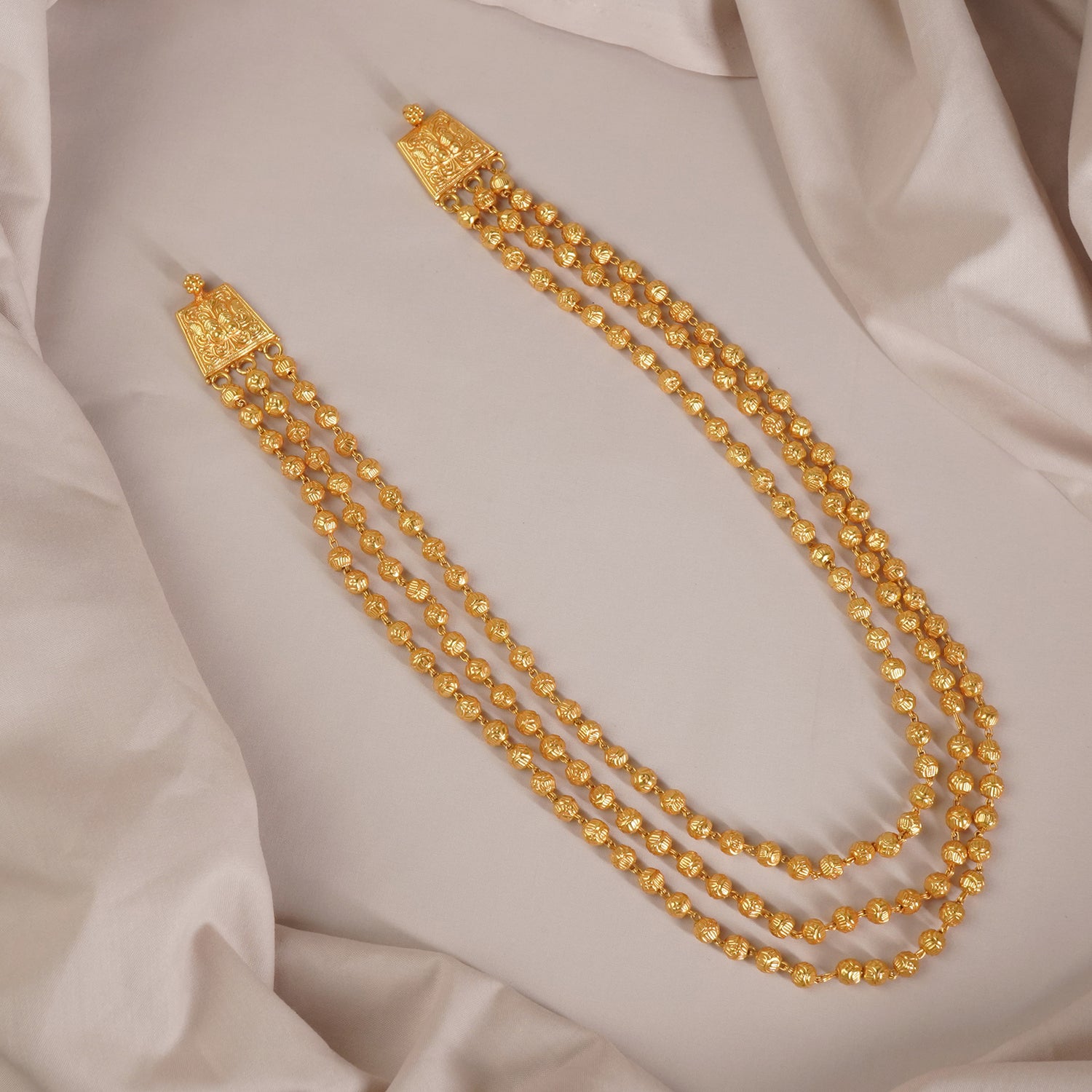 Pure Silver Gheru Finish Gold Plated 3 Layer Necklace