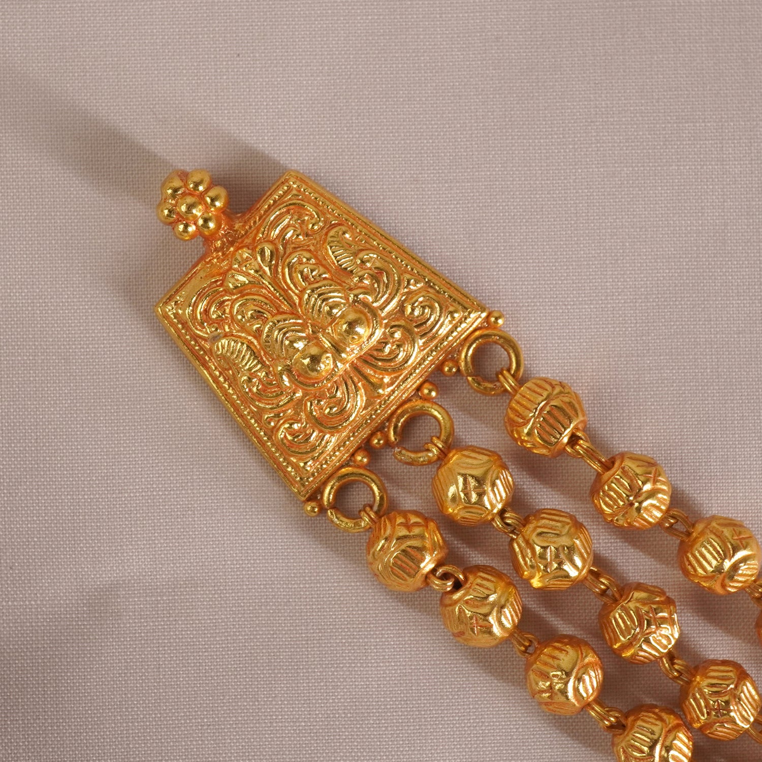 Pure Silver Gheru Finish Gold Plated 3 Layer Necklace