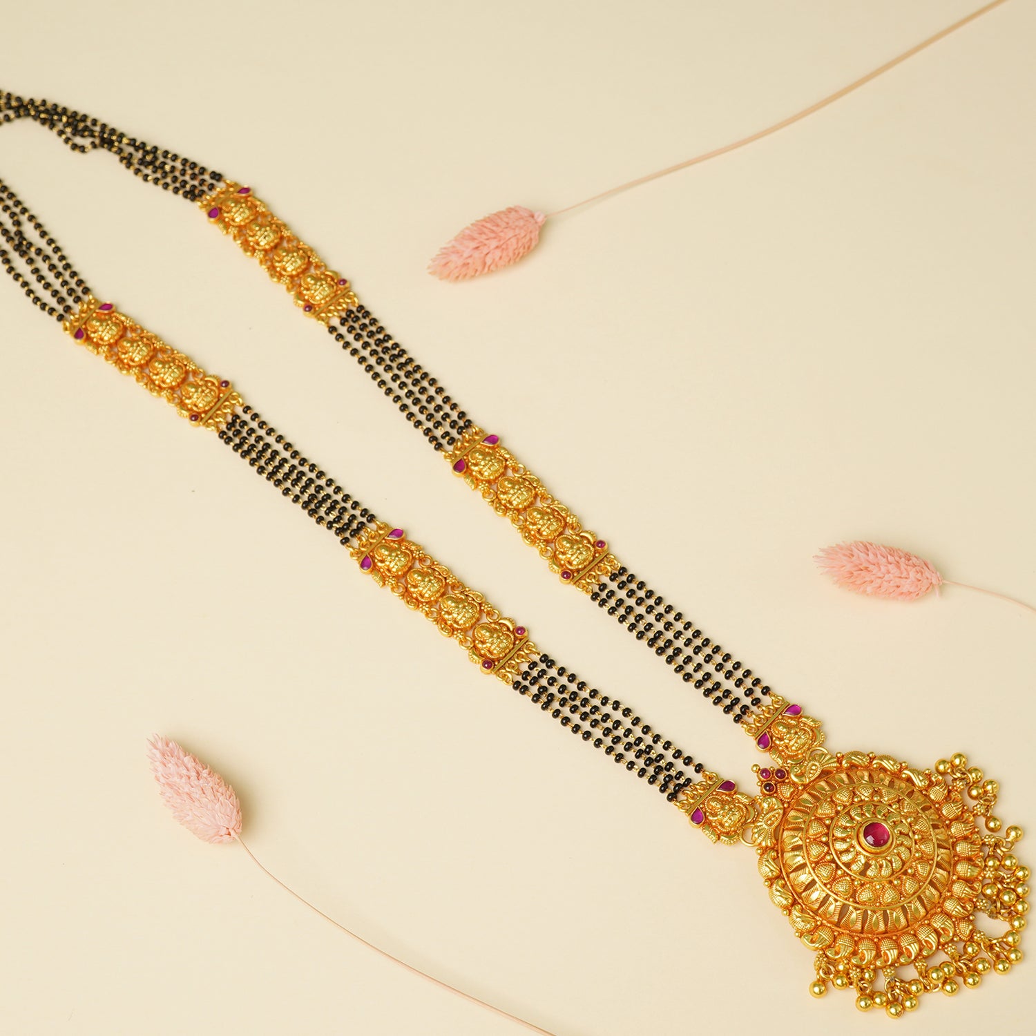 Pure 925 Silver Gold Plated Long Mangalsutra