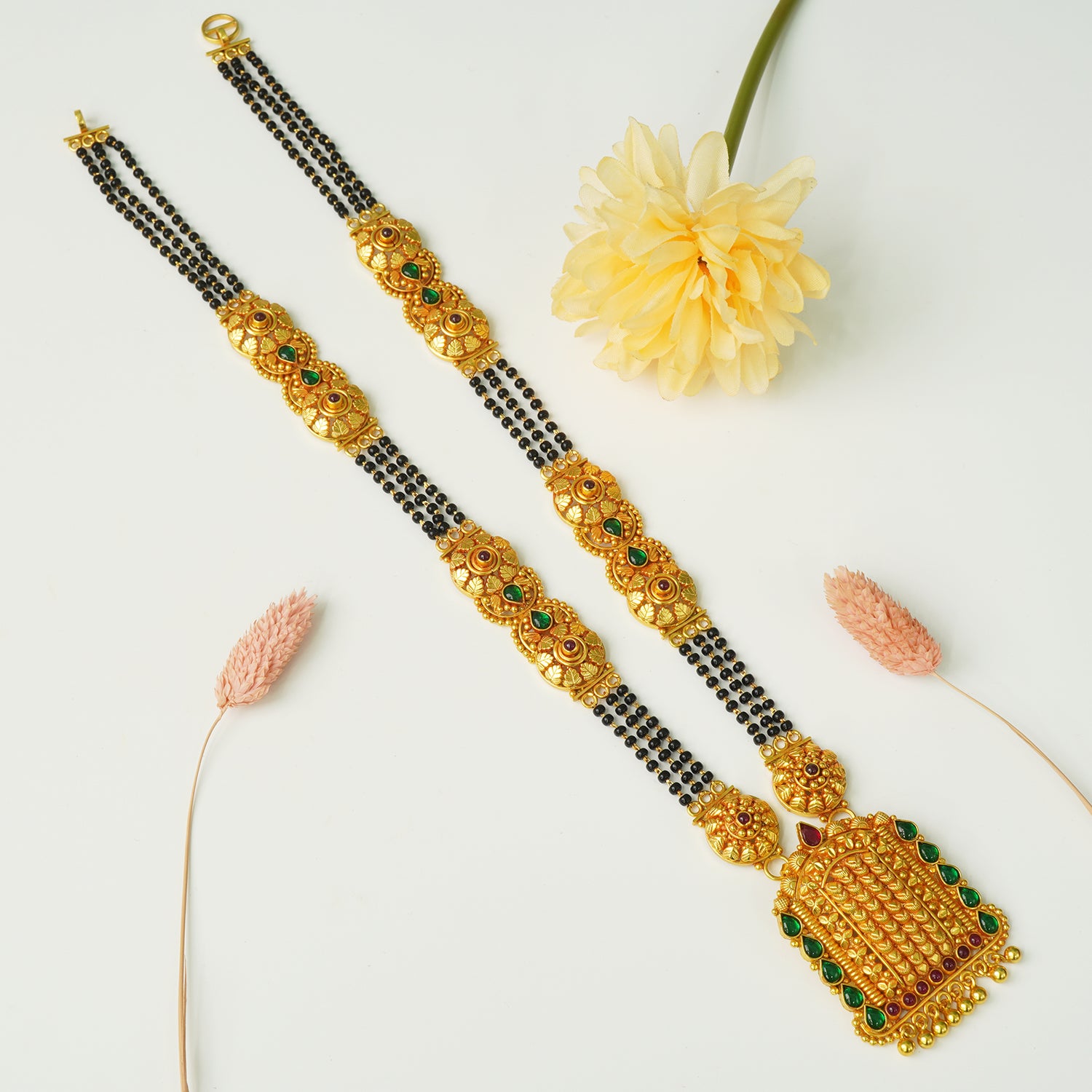 Long Gold Plated Silver Chain Mangalsutra With Gold Look-a-like Silver Pendant