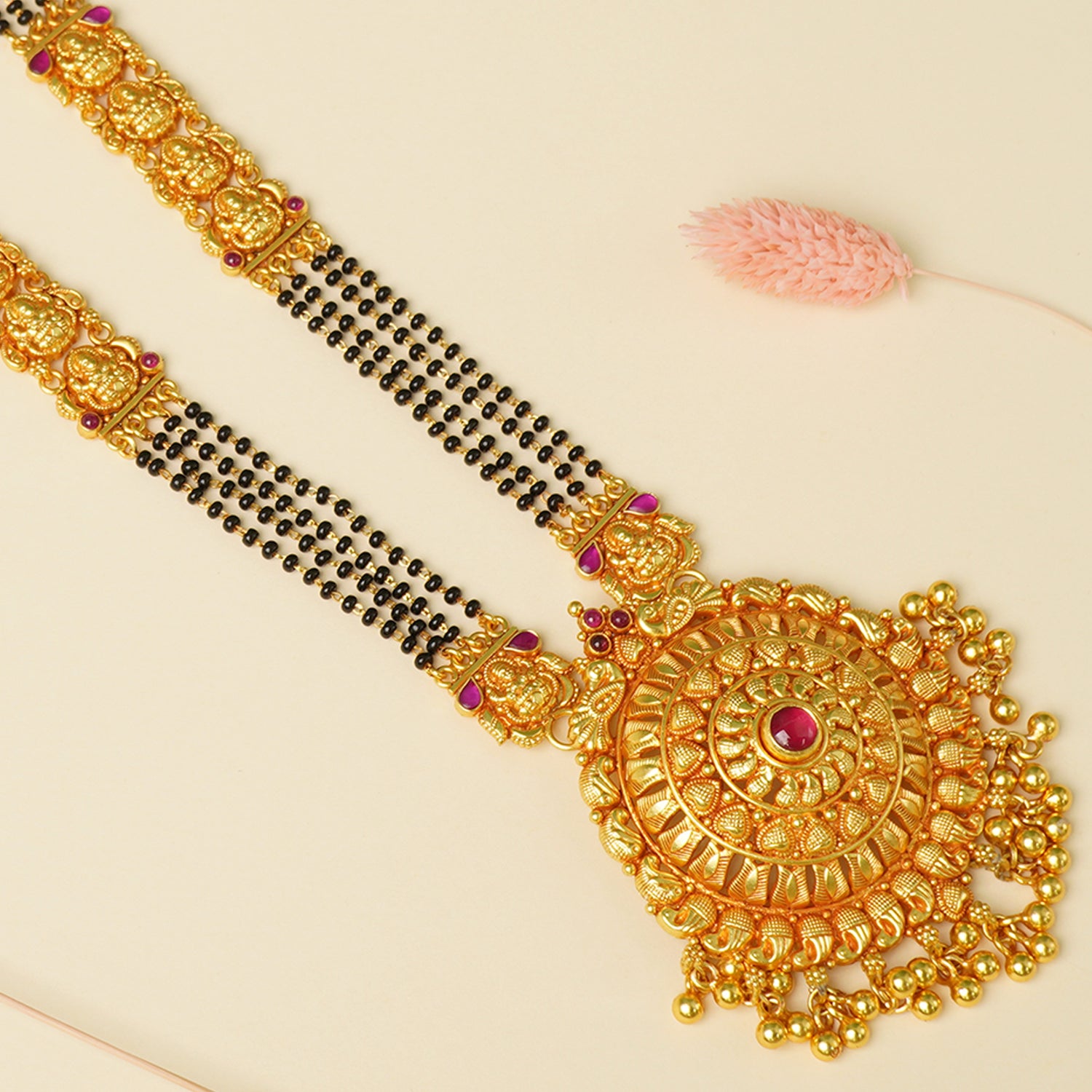 Pure 925 Silver Gold Plated Long Mangalsutra