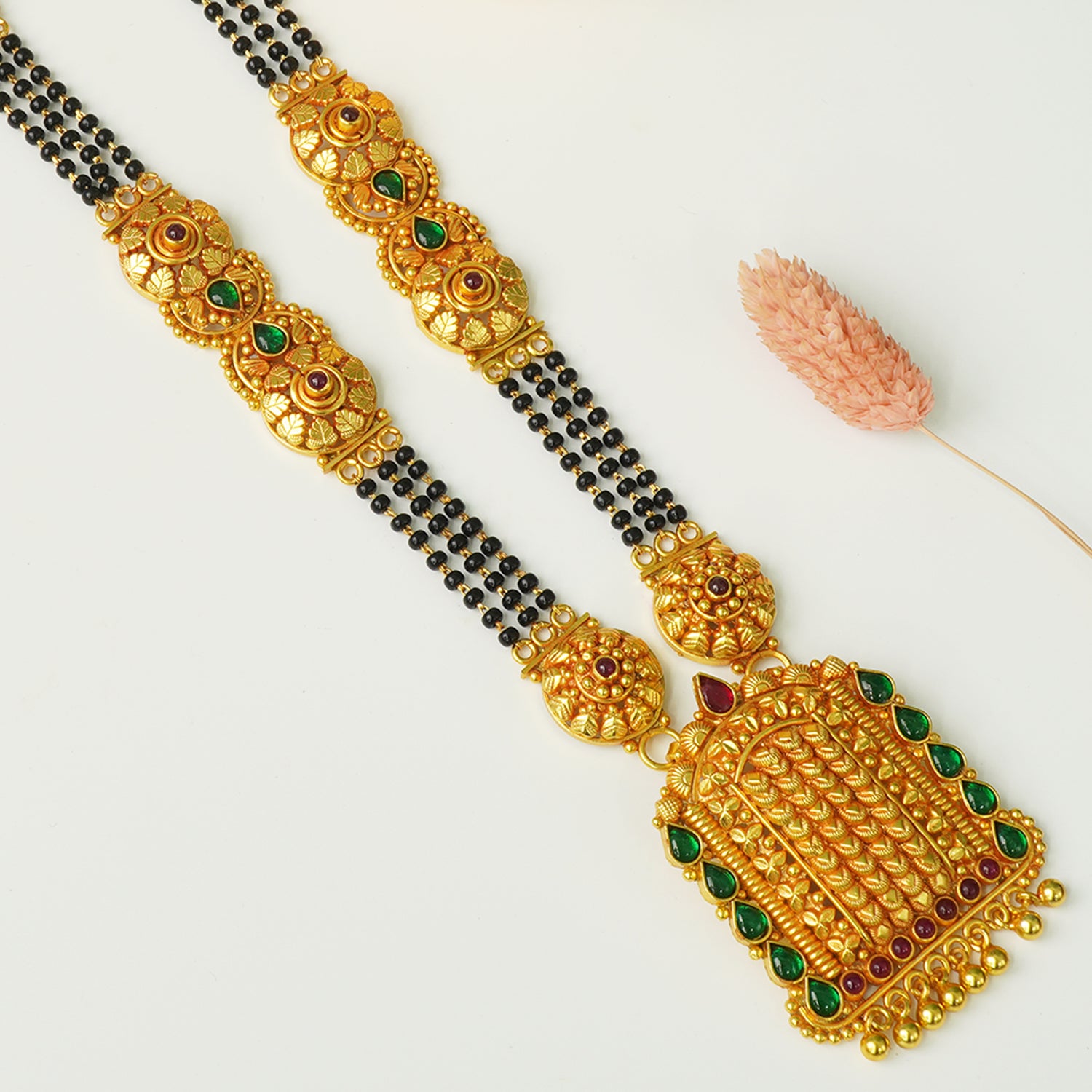 Long Gold Plated Silver Chain Mangalsutra With Gold Look-a-like Silver Pendant