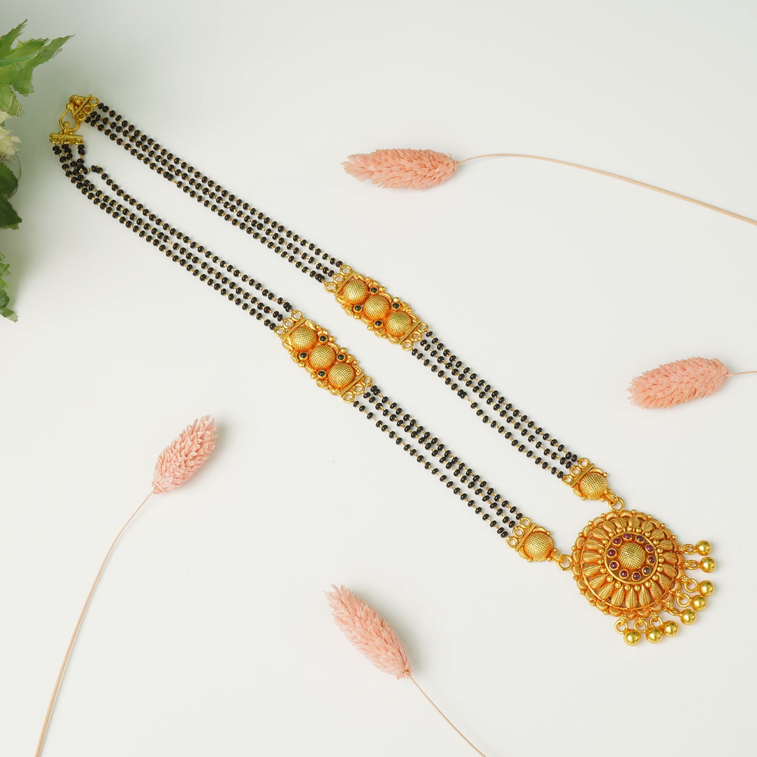 Pure 925 Silver Gheru Gold Plated Short Mangalsutra Design Papaya Pendant