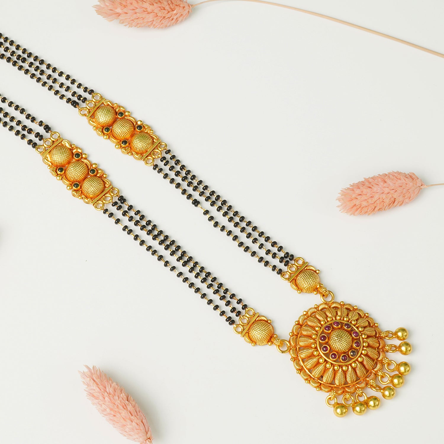 Pure 925 Silver Gheru Gold Plated Short Mangalsutra Design Papaya Pendant