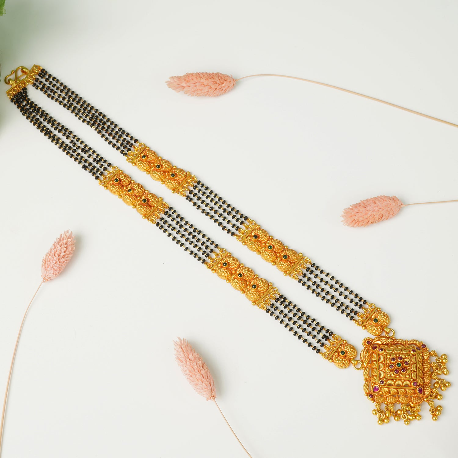 Pure 925 Silver Gheru Gold Plated Short Mangalsutra Design Gold look-a-like pendant