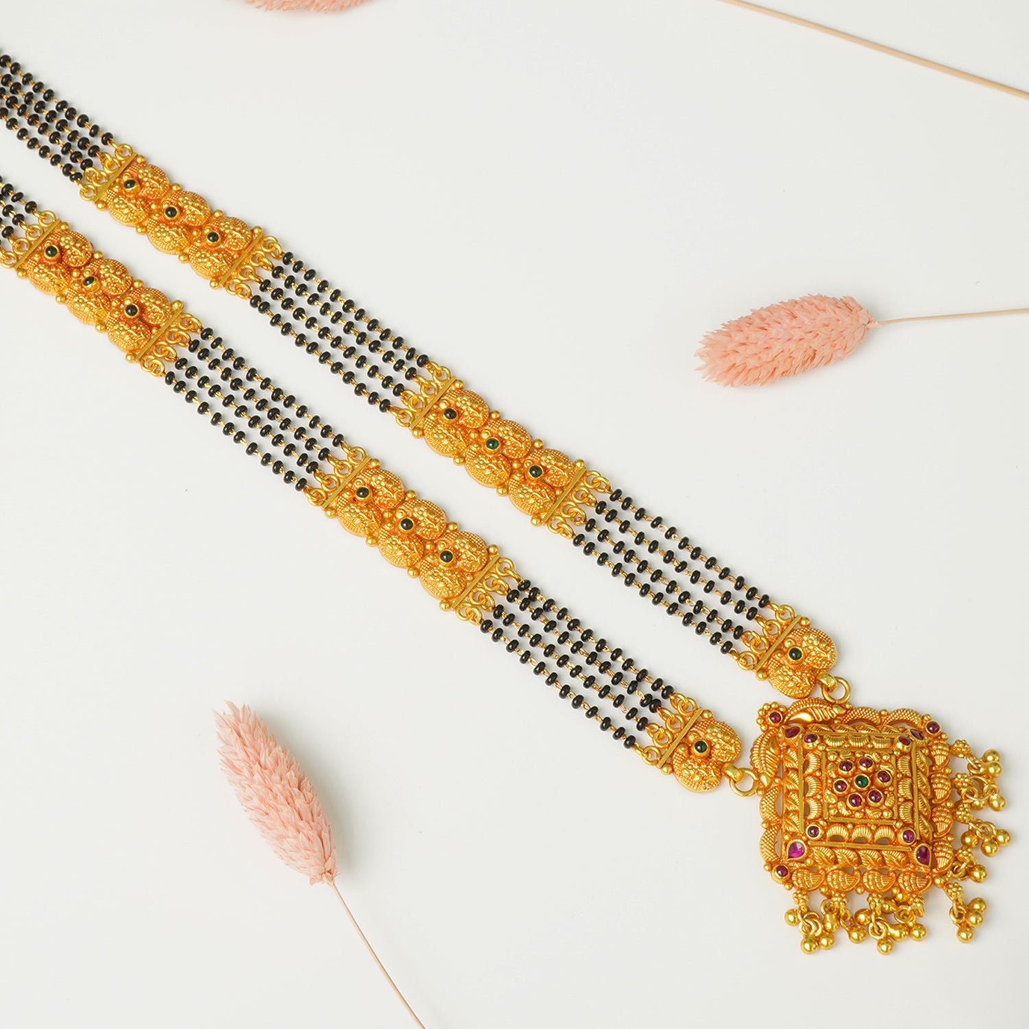 Pure 925 Silver Gheru Gold Plated Short Mangalsutra Design Gold look-a-like pendant