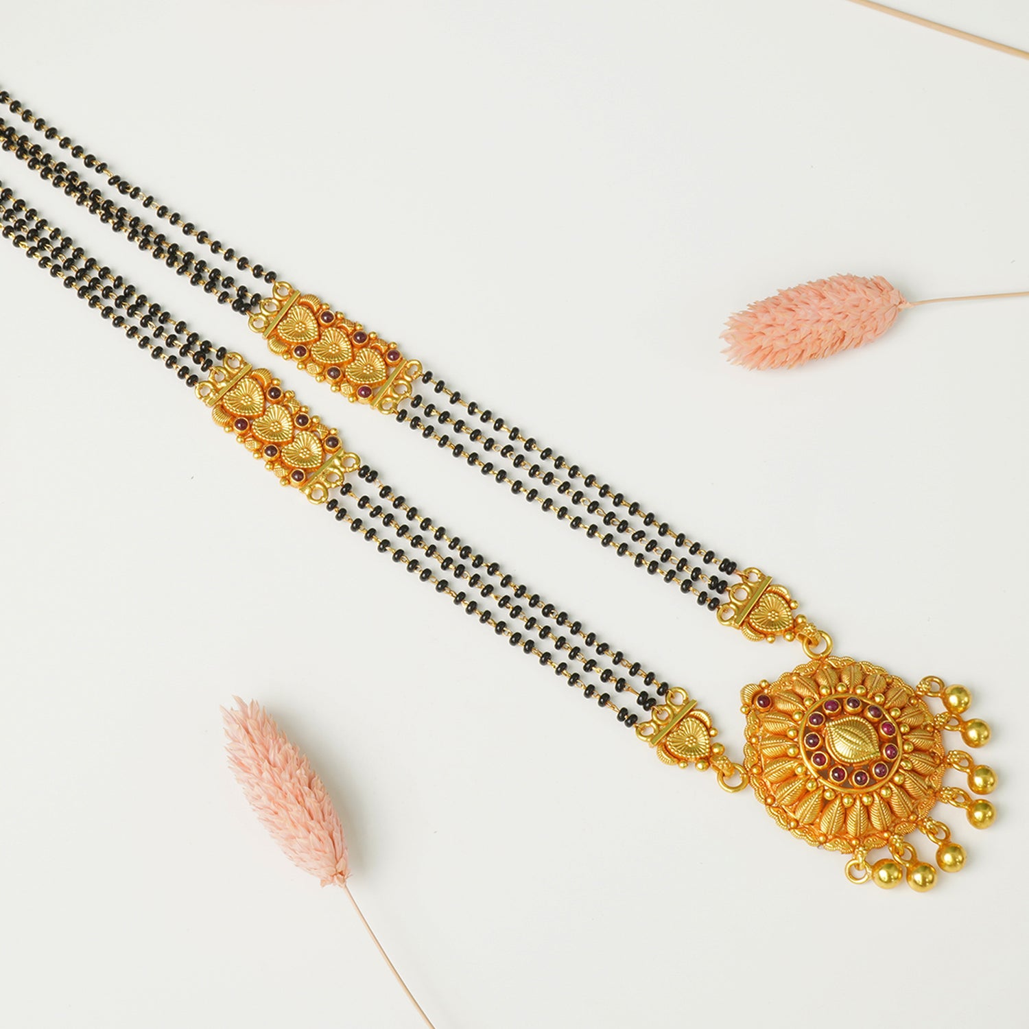 Pure 925 Silver Gheru Gold Plated Short Mangalsutra Design Circle Pendant