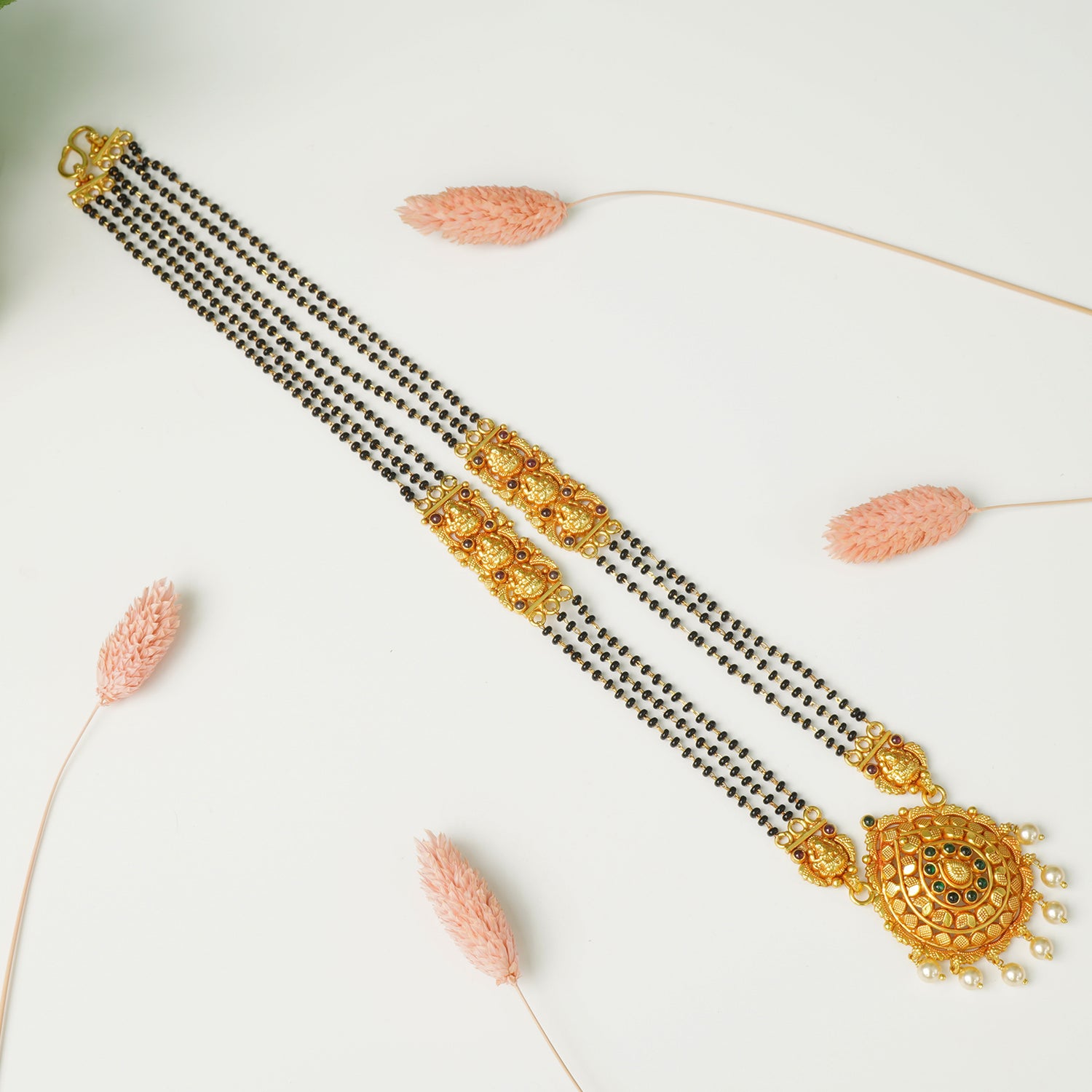 Pure 925 Silver Gheru Gold Plated Short Mangalsutra Design Circle Pendant