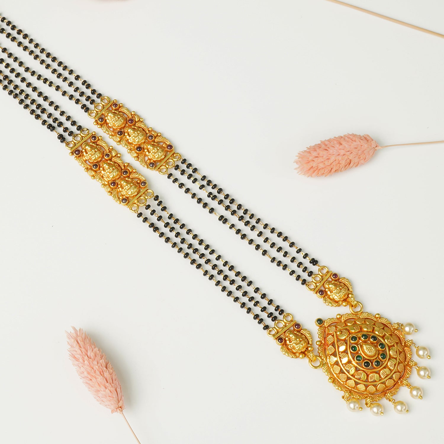 Pure 925 Silver Gheru Gold Plated Short Mangalsutra Design Circle Pendant