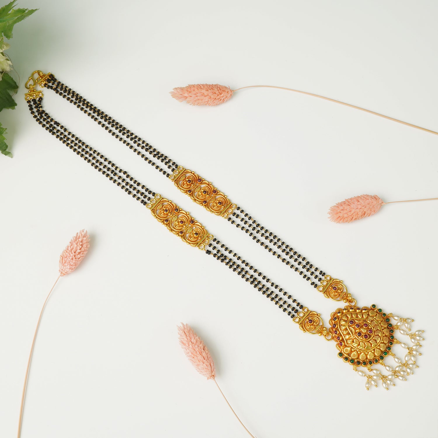 Pure 925 Silver Gheru Gold Plated Short Mangalsutra Design Panti Pendant