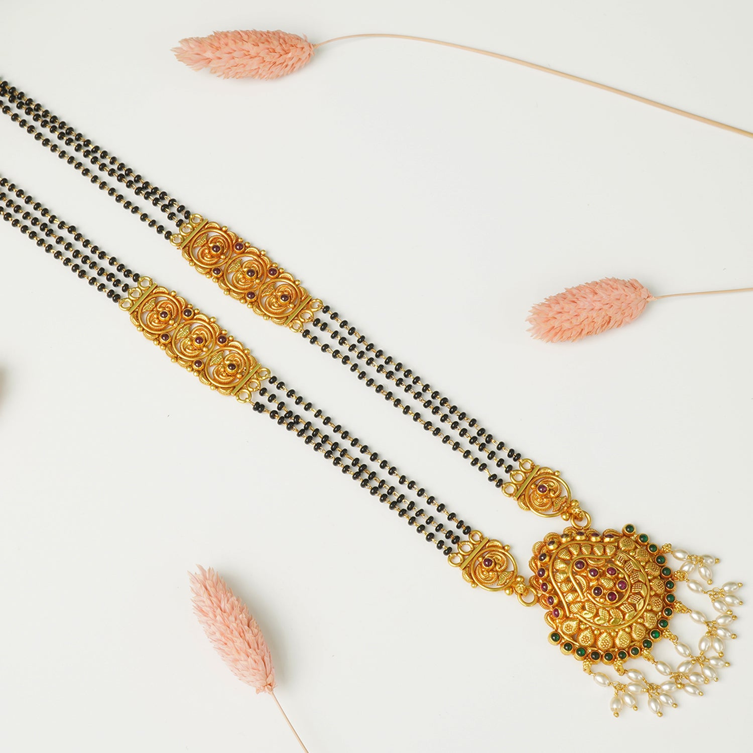 Pure 925 Silver Gheru Gold Plated Short Mangalsutra Design Panti Pendant