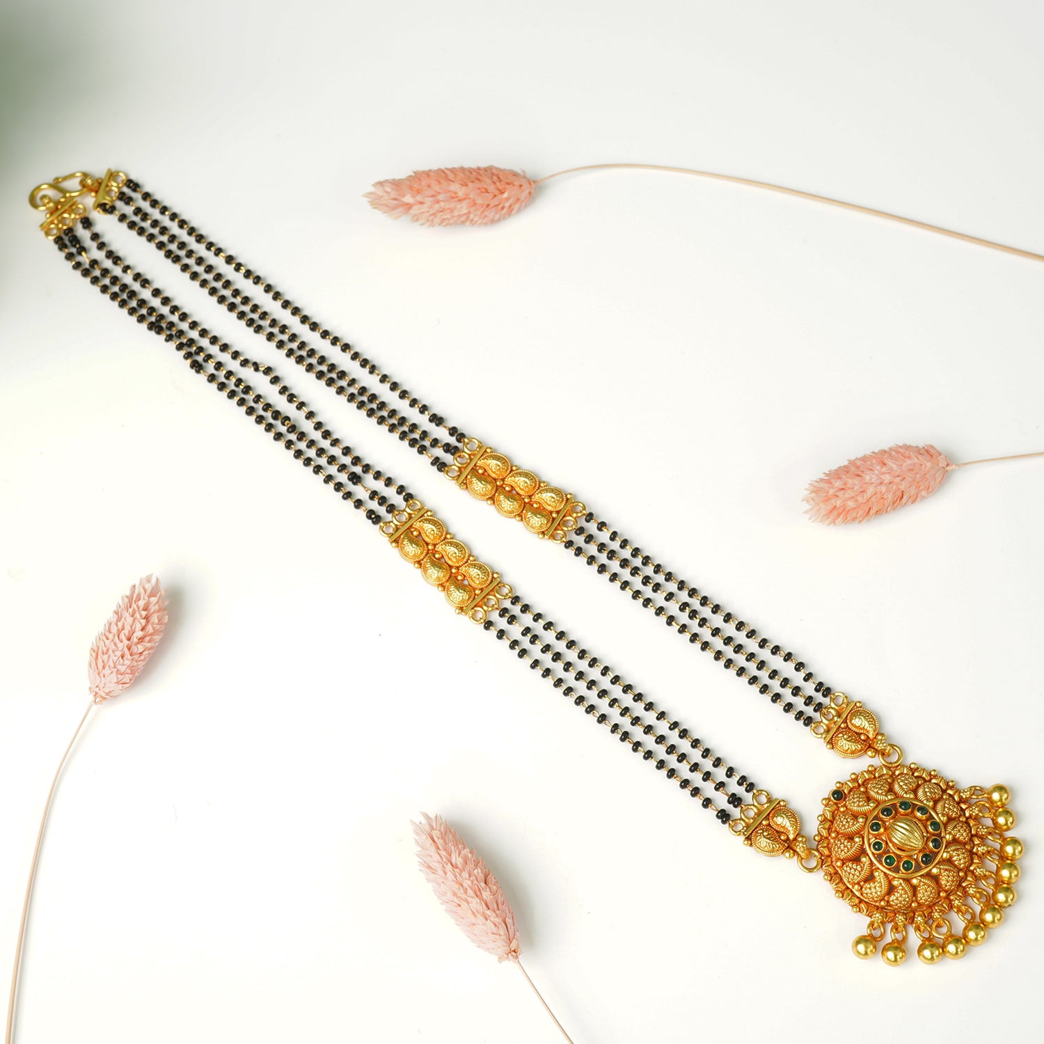 Pure 925 Silver Gheru Gold Plated Short Mangalsutra Gold Look-a-like pendant