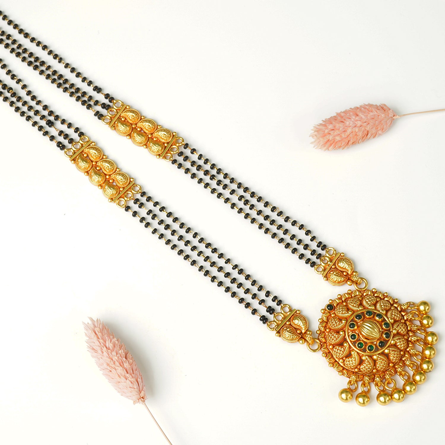 Pure 925 Silver Gheru Gold Plated Short Mangalsutra Gold Look-a-like pendant