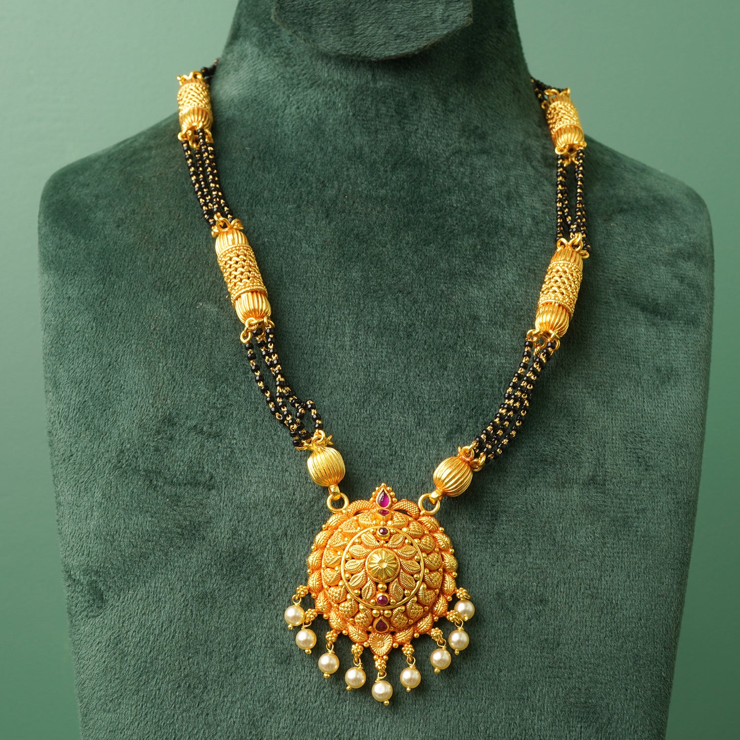 Gold Plated Silver Short Mangalsutra Rajwadi Pattern