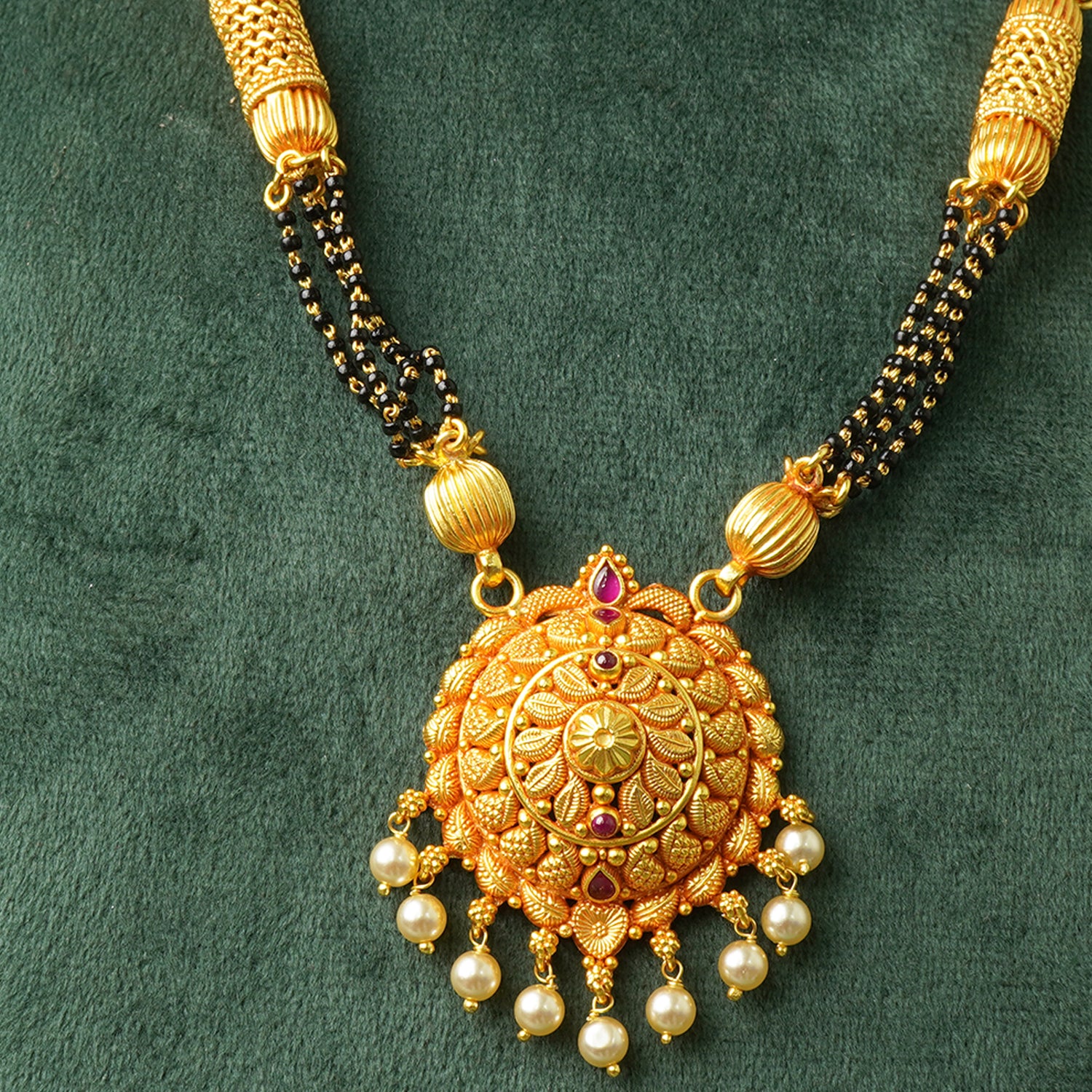 Gold Plated Silver Short Mangalsutra Rajwadi Pattern