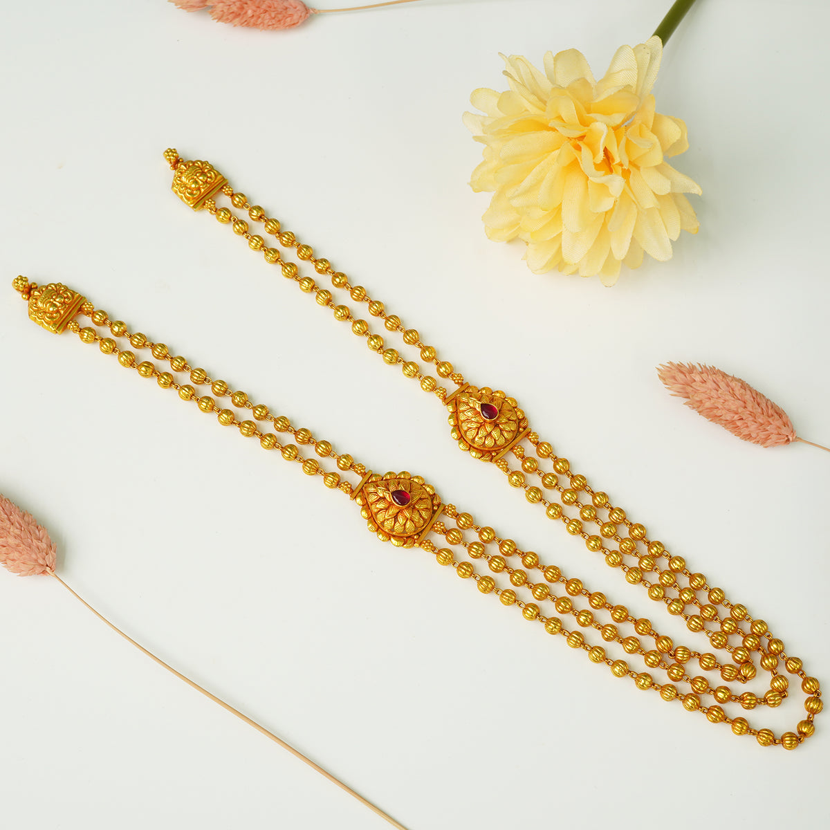 Pure 925 Silver 3 Layer Nakshi Mala Gheru Gold Plated
