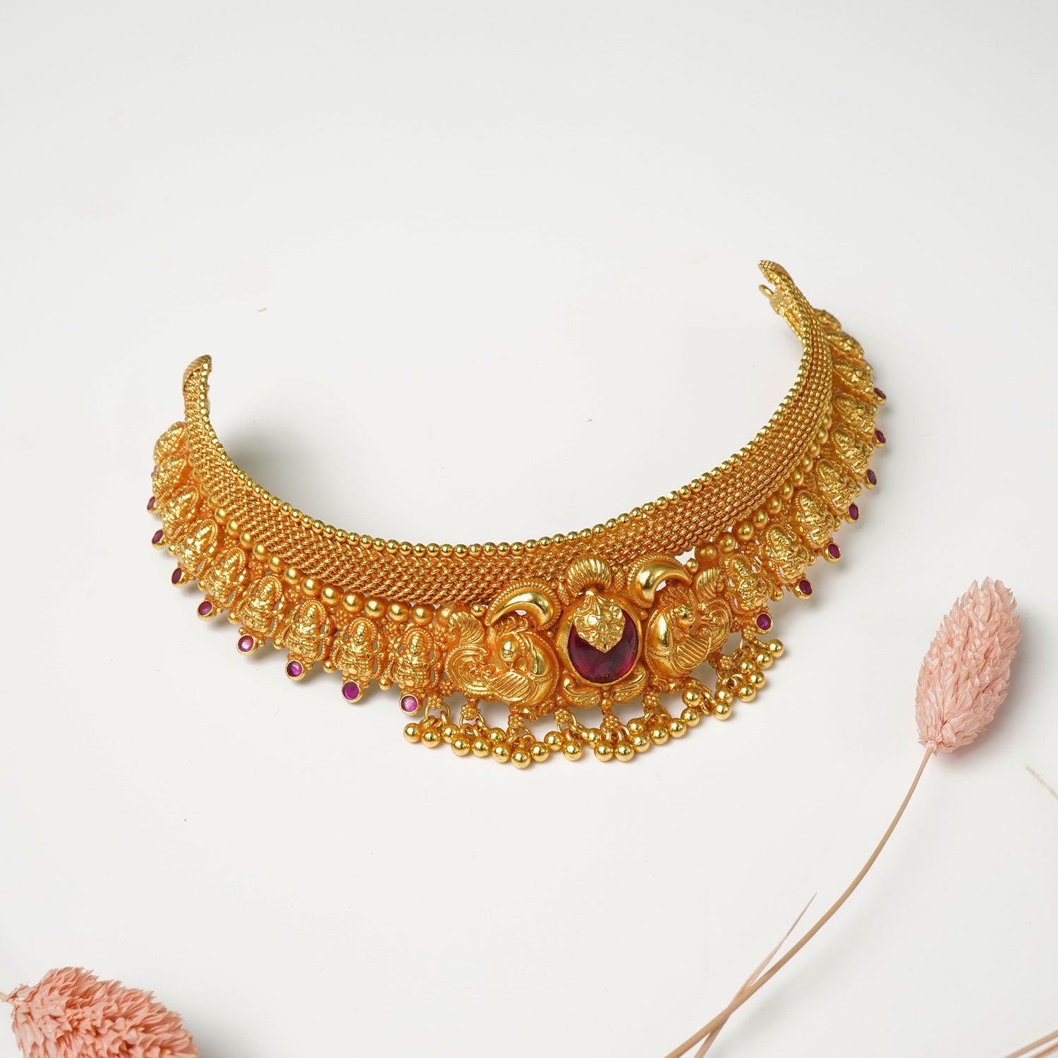 Pure 925 Silver Gheru Gold Plated Bridal Necklace