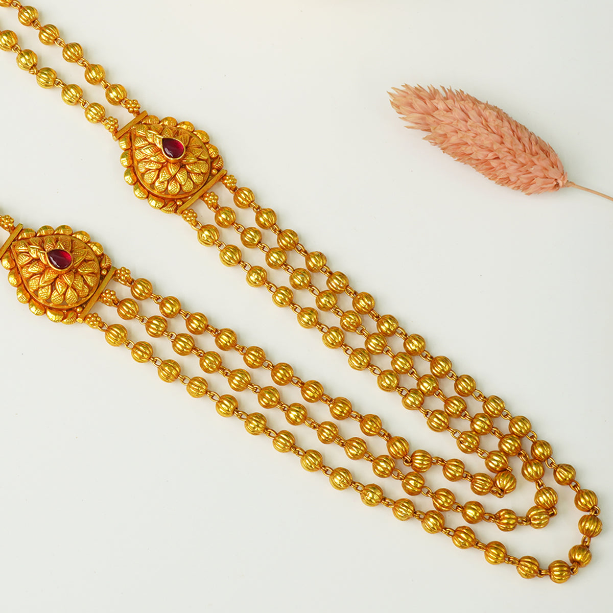 Pure 925 Silver 3 Layer Nakshi Mala Gheru Gold Plated