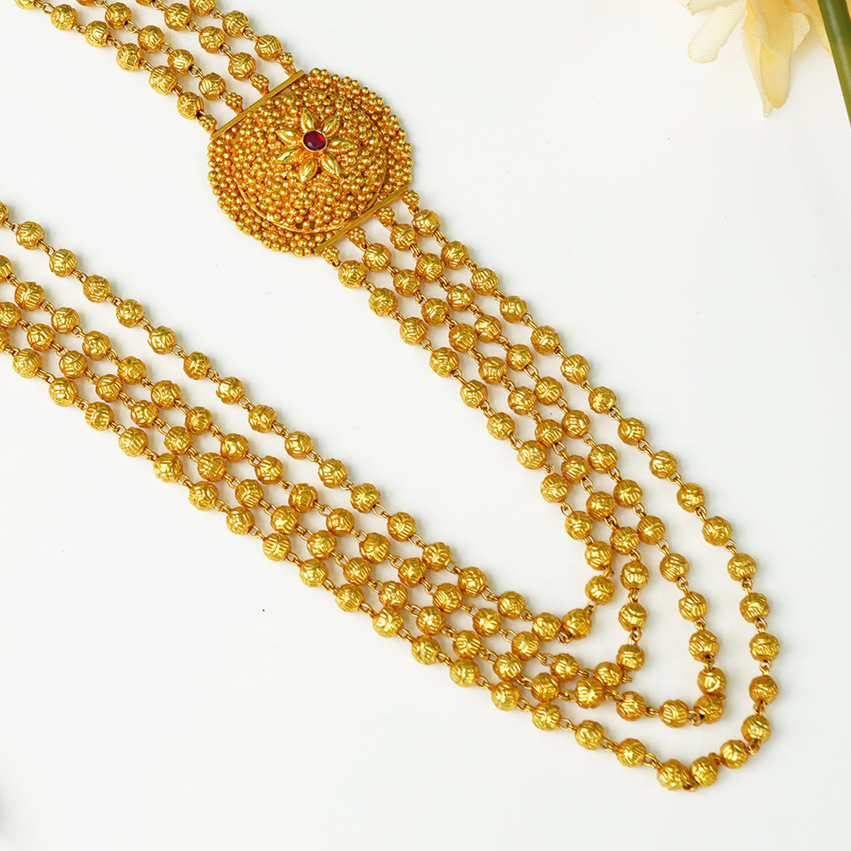 Pure 925 Silver 4 Layer Nakshi Mala Gheru Gold Plated