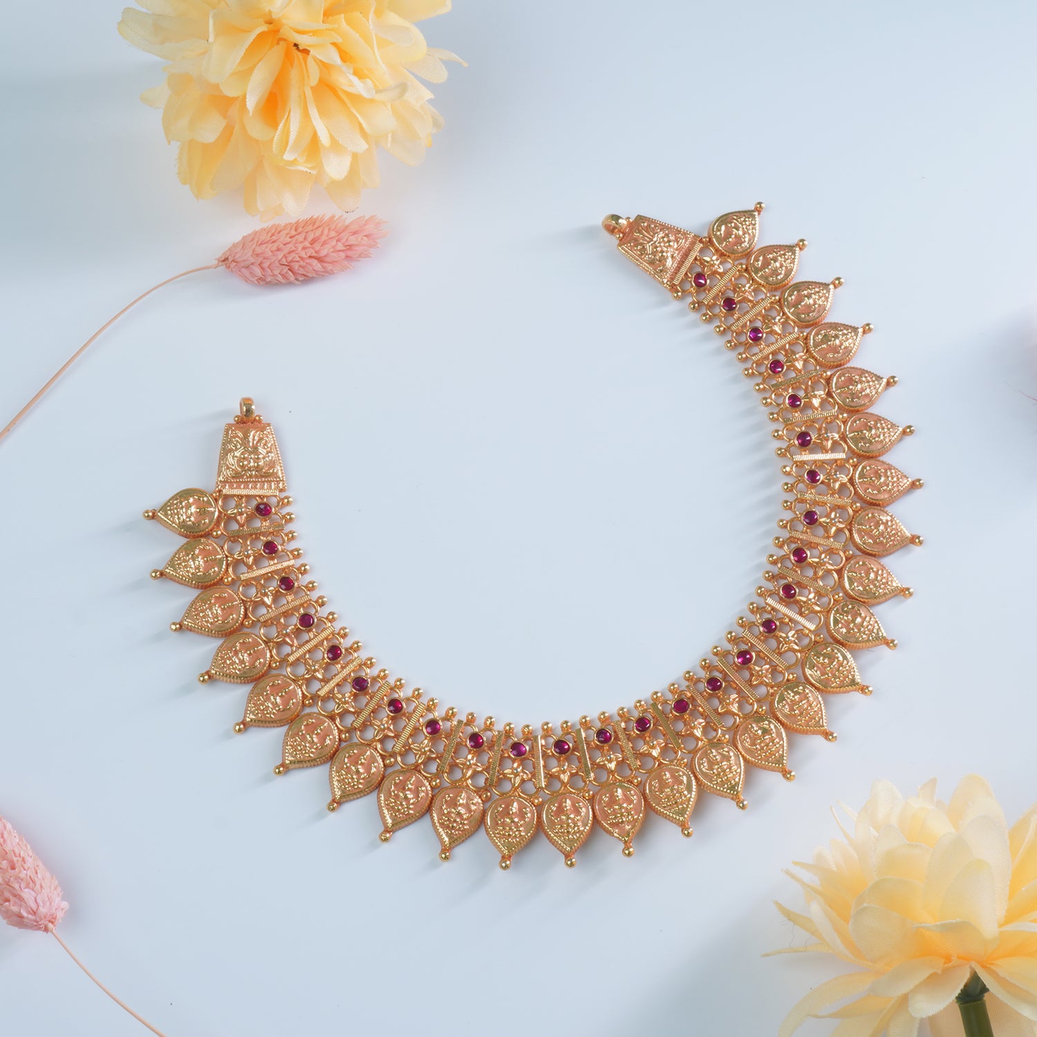 Silver Gold Plated Gheru Finish Paan Laxmi Chattai Necklace