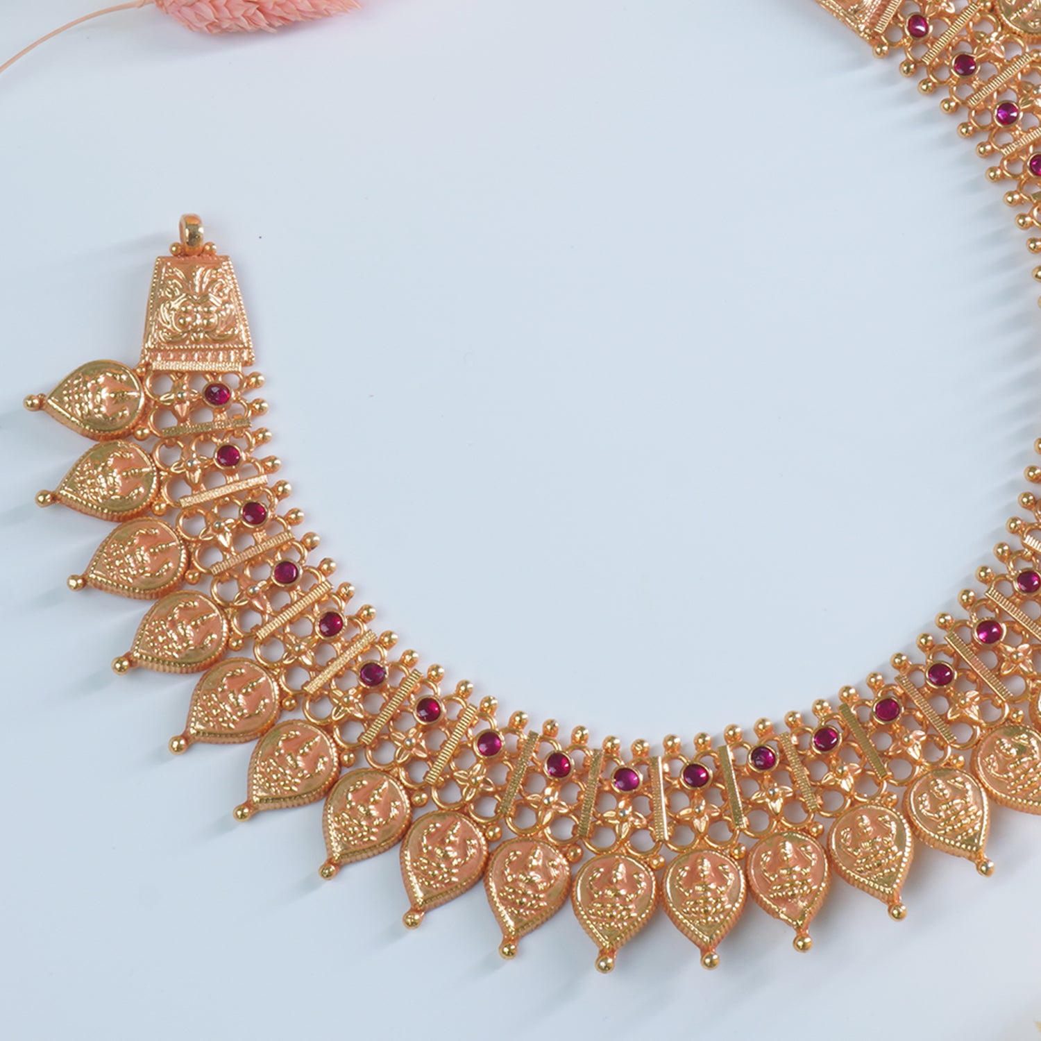 Silver Gold Plated Gheru Finish Paan Laxmi Chattai Necklace