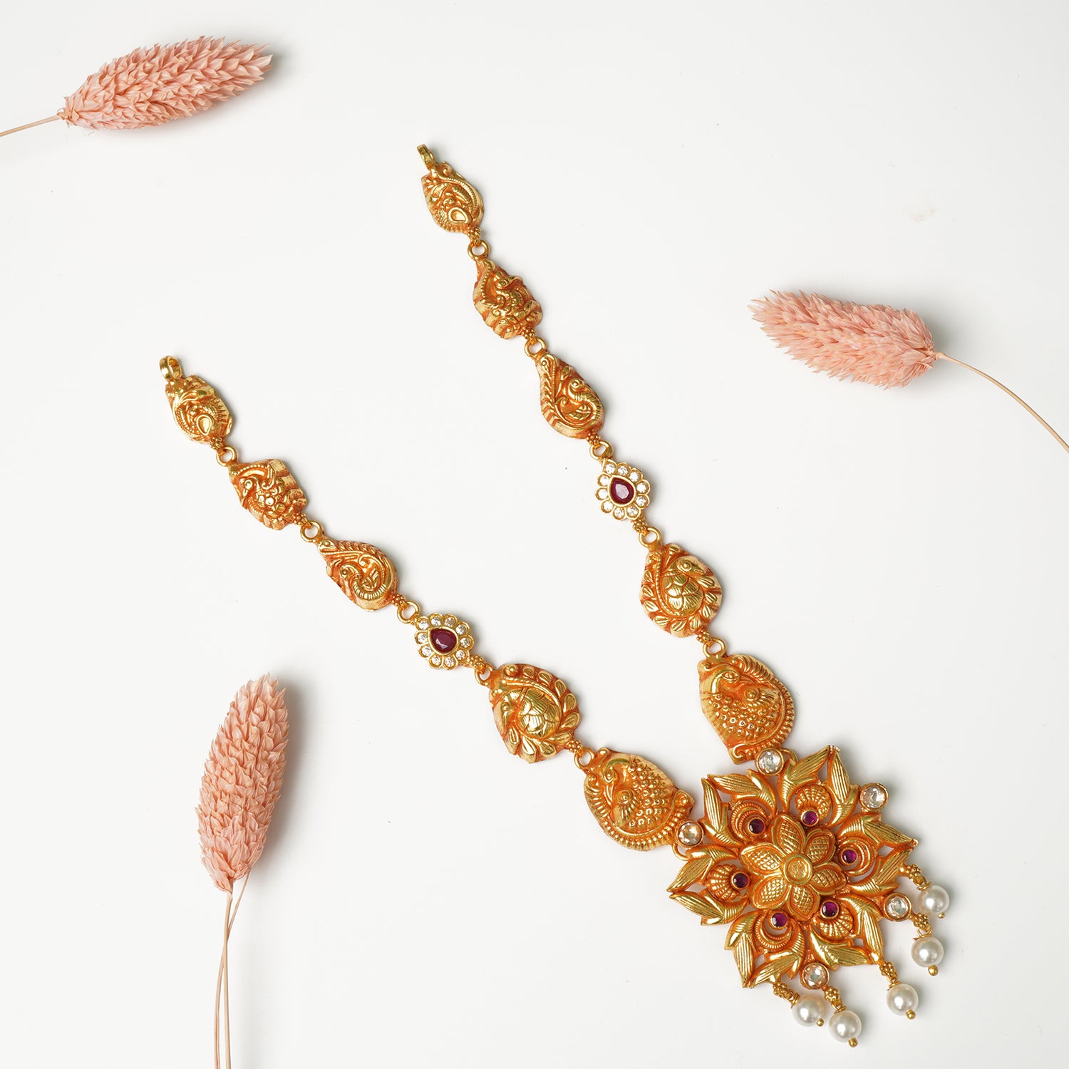 Pure 925 Silver Gheru Gold Plated Light Weight Necklace Design Online