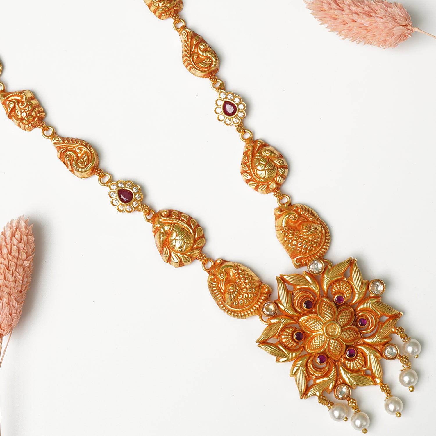 Pure 925 Silver Gheru Gold Plated Light Weight Necklace Design Online