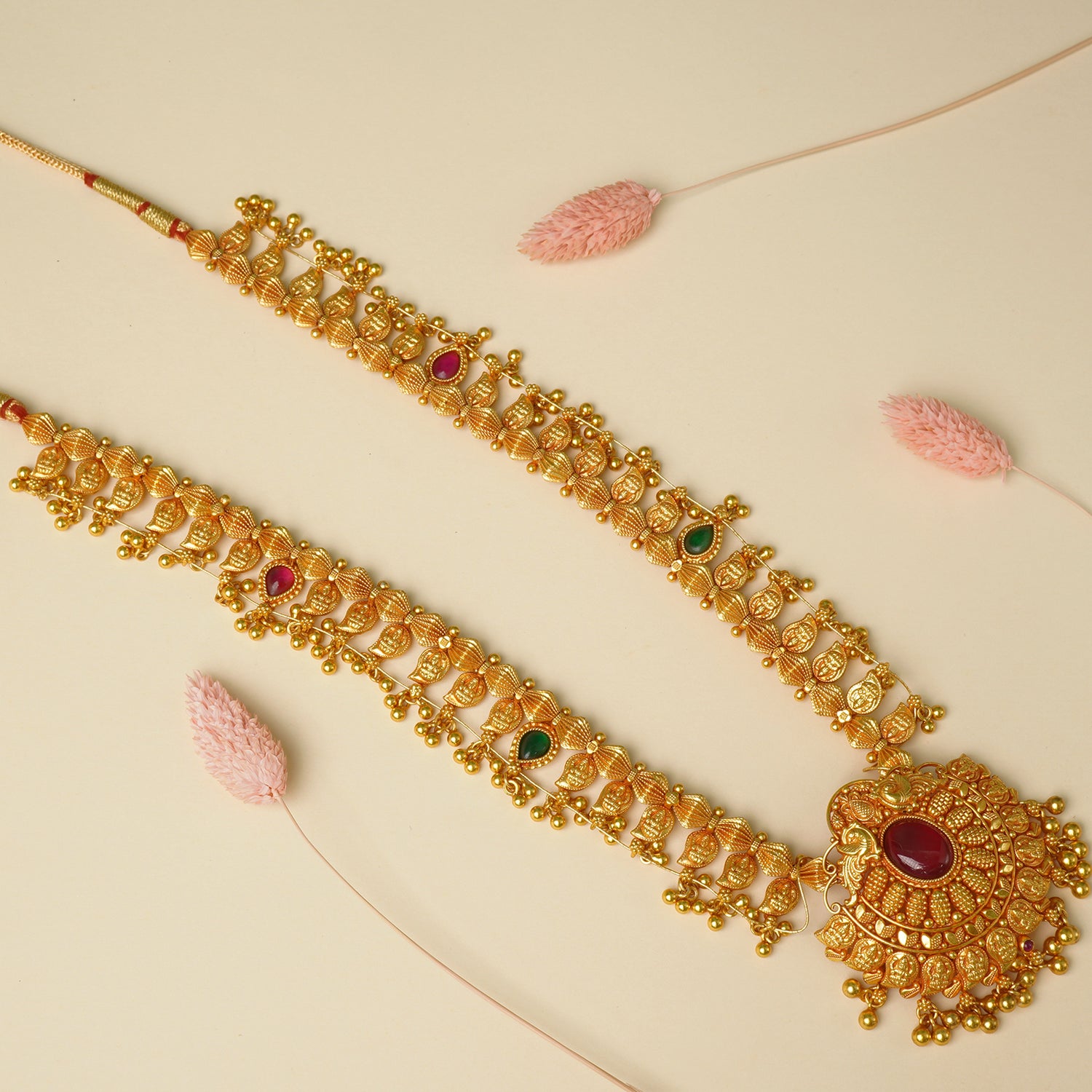 Pure 925 Silver Gold Plated Gheru Kolhapuri Saaj Necklace