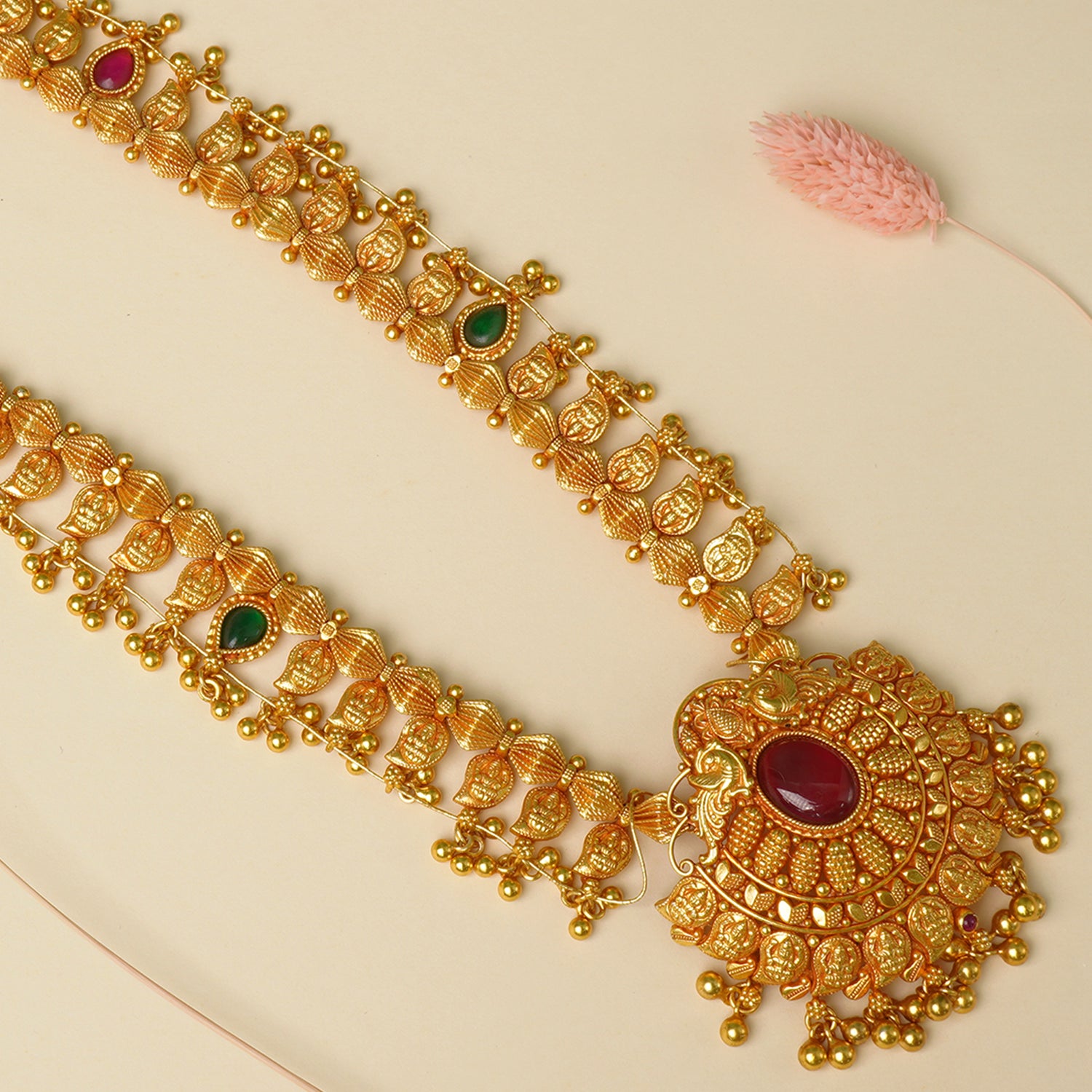 Pure 925 Silver Gold Plated Gheru Kolhapuri Saaj Necklace