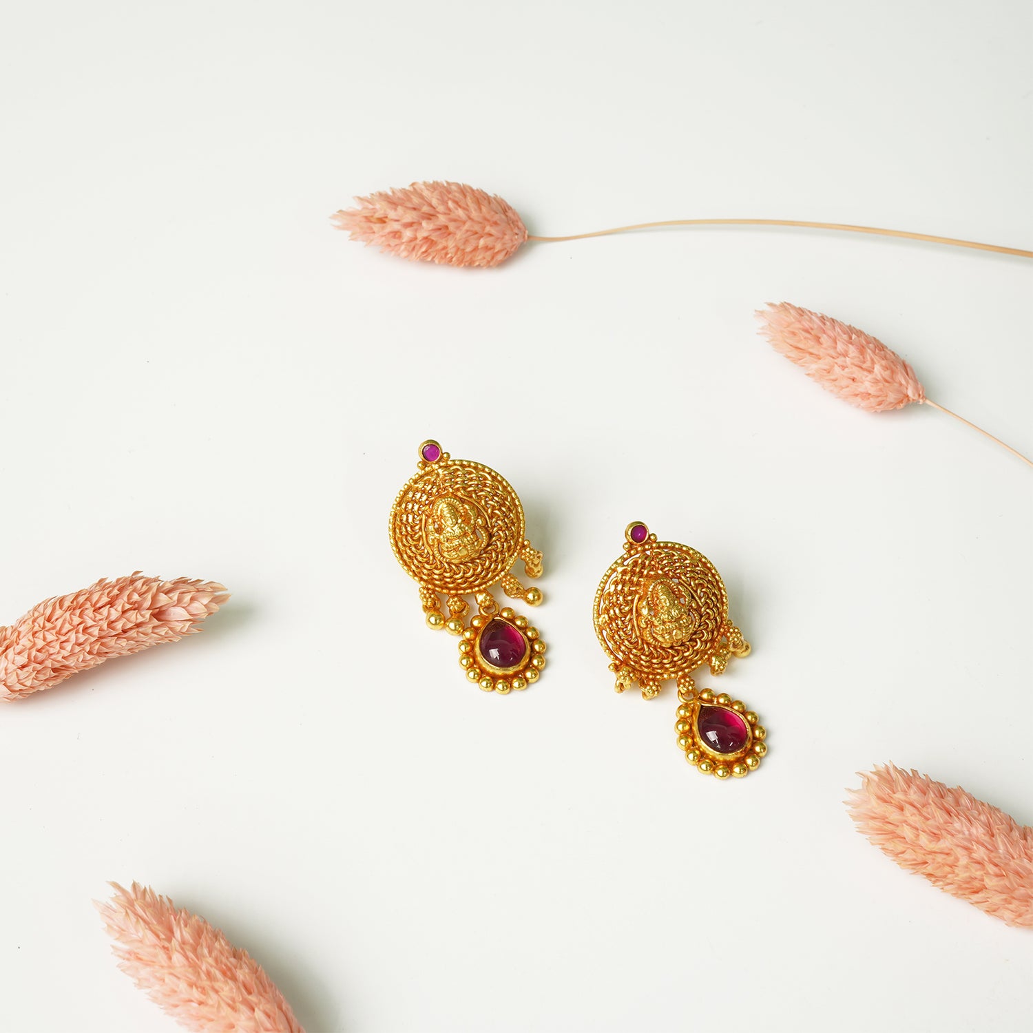 Gold Plated Gheru Finish Silver Laxmi Earrings