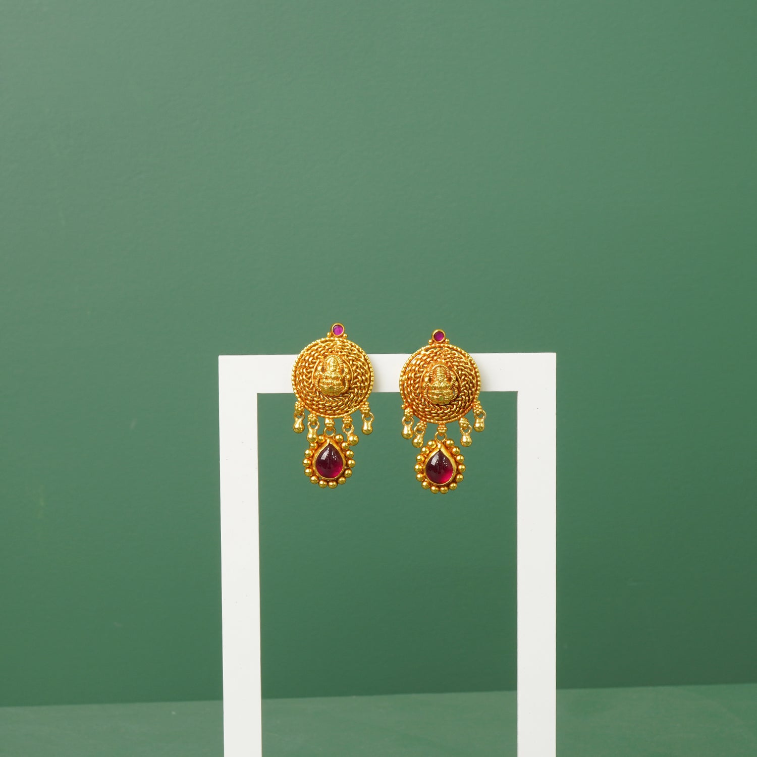 Gold Plated Gheru Finish Silver Laxmi Earrings