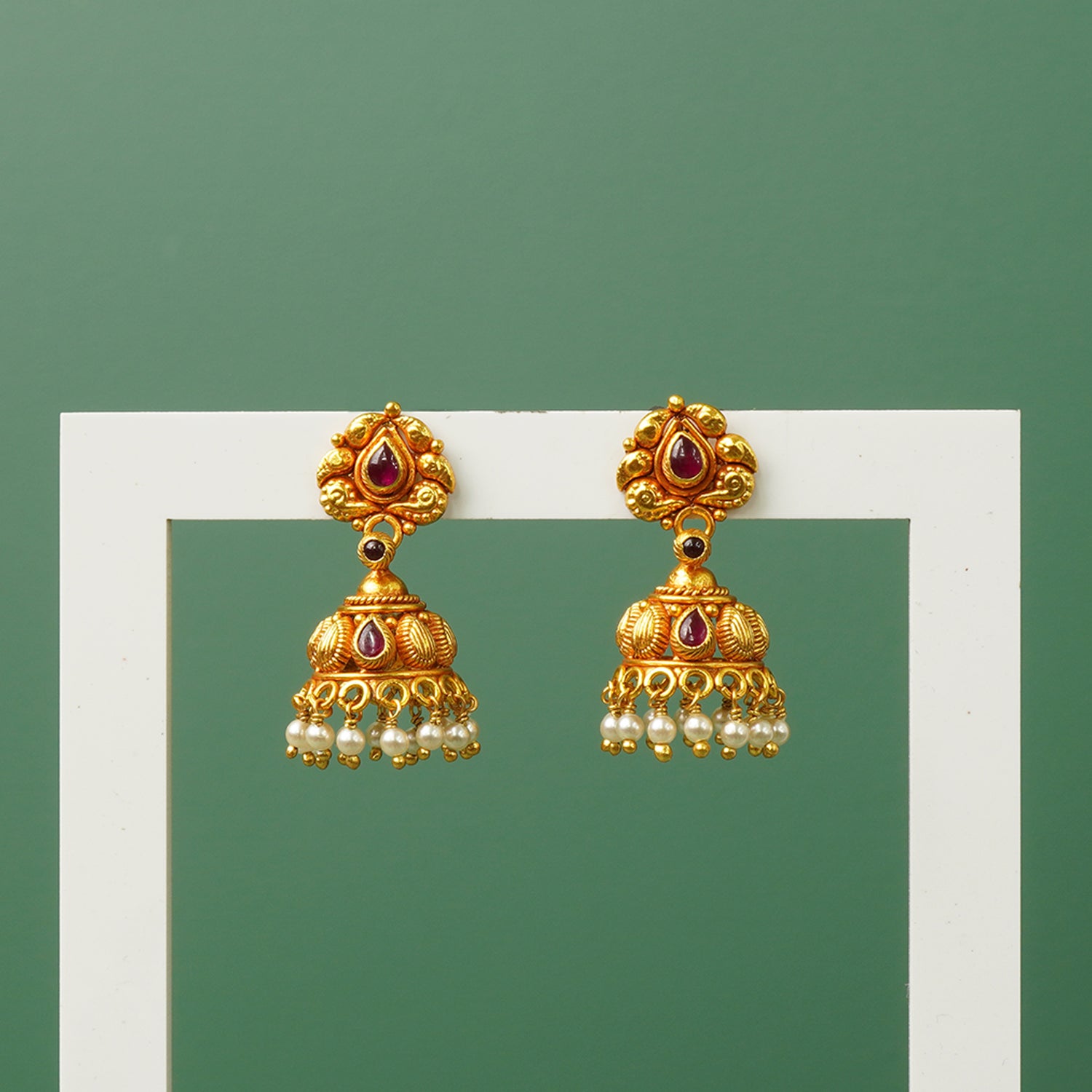 Gold Plated 925 Silver Jhumkas Design with Pearls