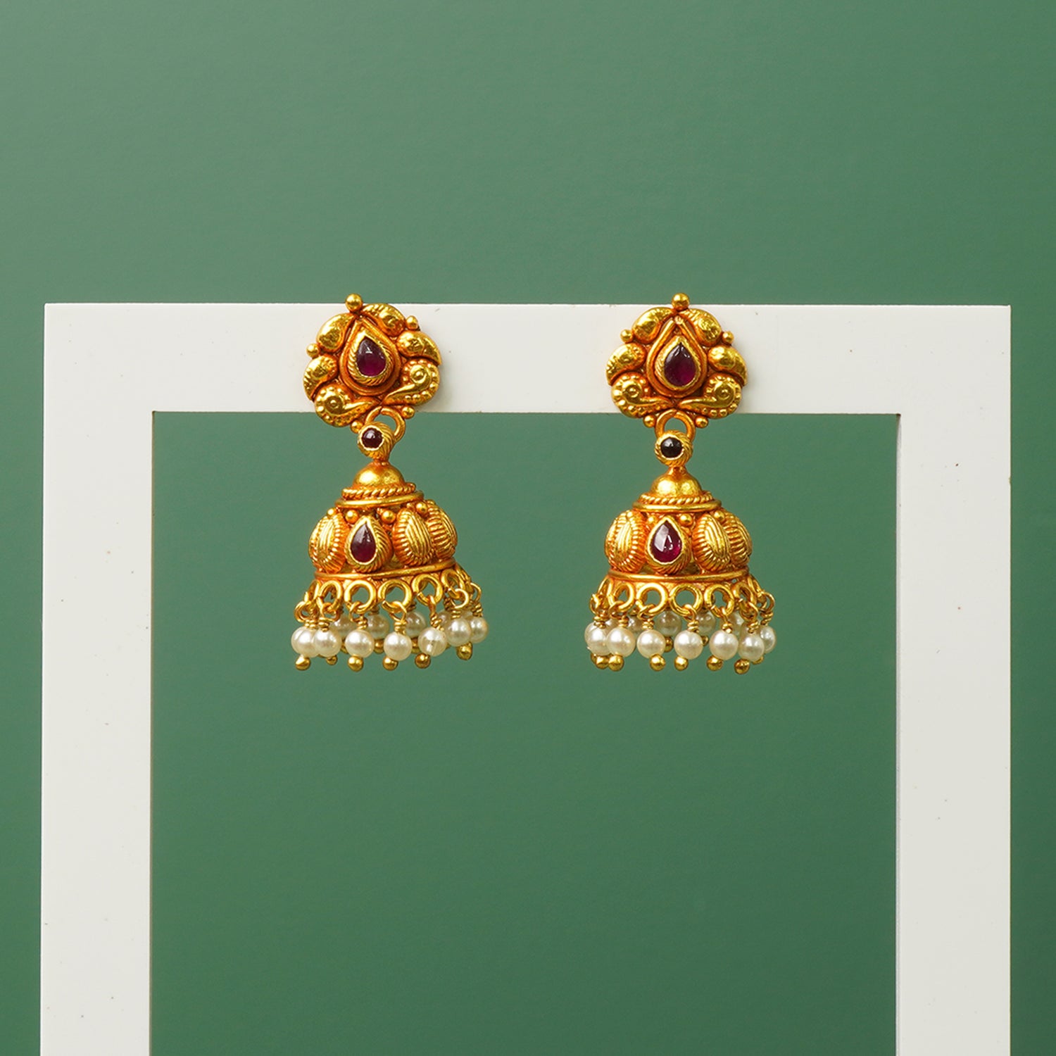 Pure 925 Silver Gold Plated Temple Jhumkas Designs Online
