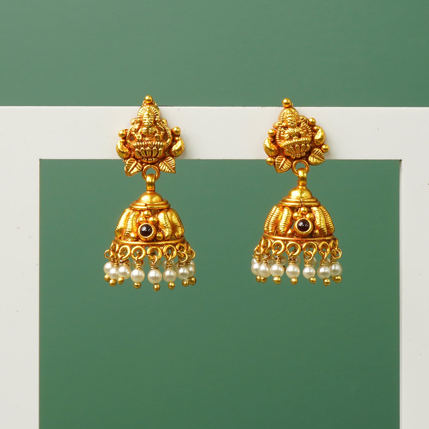 Gold-Plated Silver Temple Jhumka Earrings - Lightweight Traditional Design