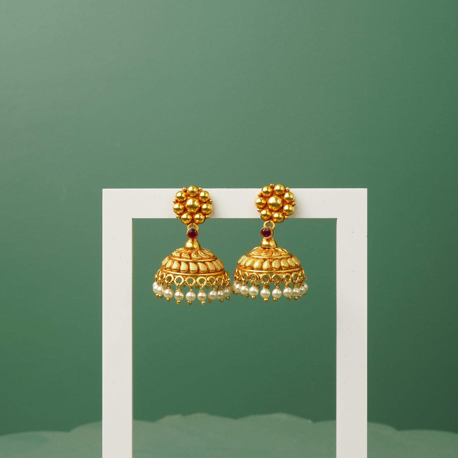 Gold Plated 925 Kudi Silver Jhumkas Design with Pearls Latkans