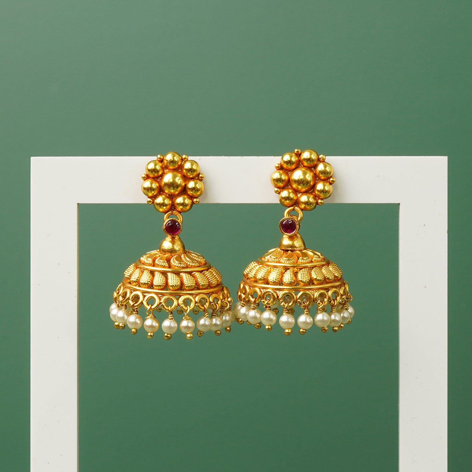 Gold Plated 925 Kudi Silver Jhumkas Design with Pearls Latkans