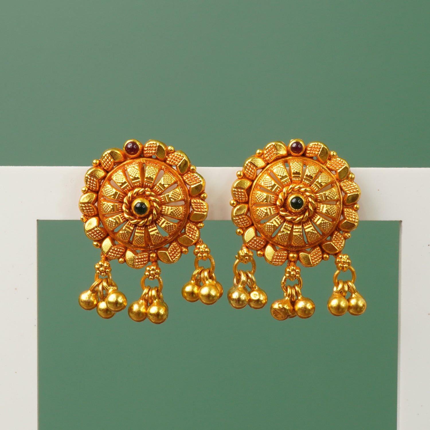 Gold Look Pure Silver Earrings - Gheru Gold Plated Replica Design