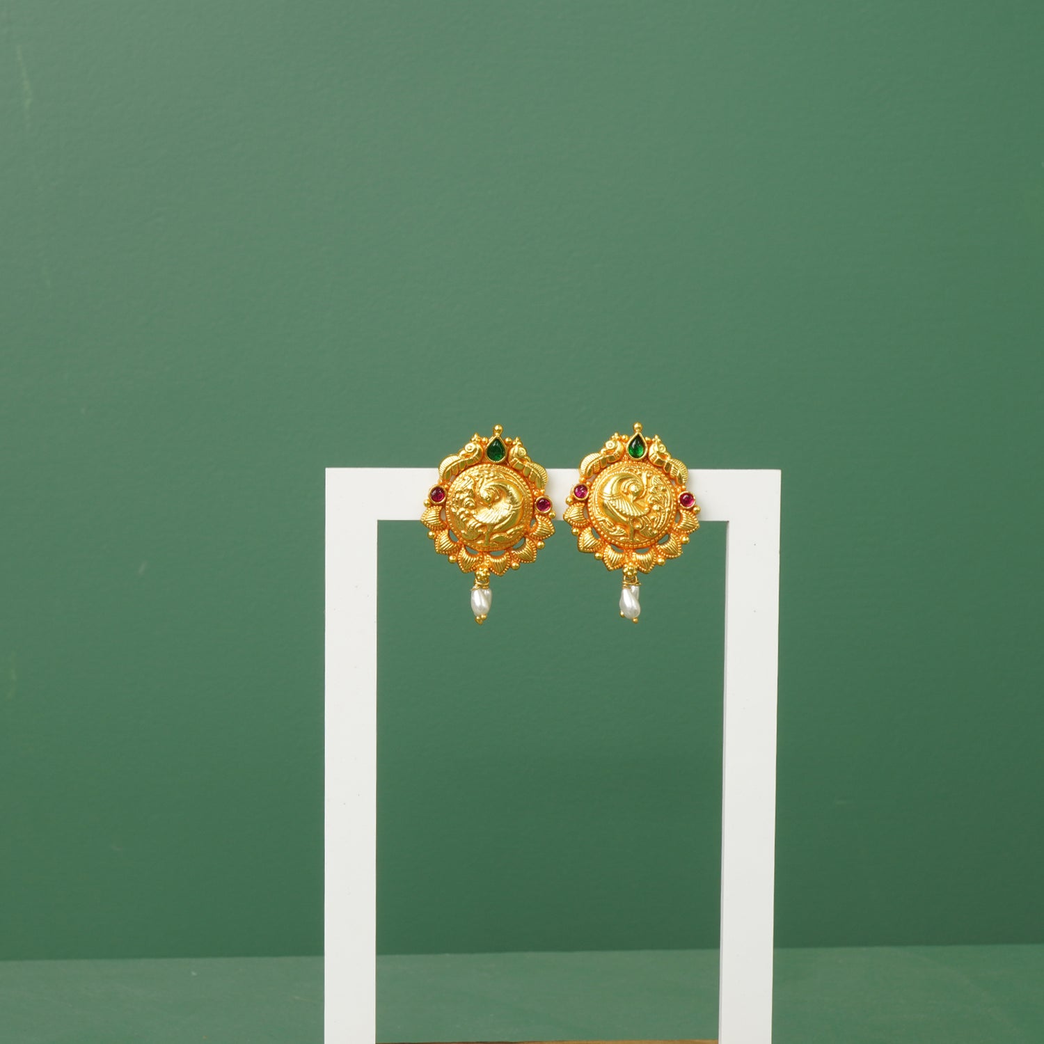 Gold Plated Gheru Finish Silver Peacock Earrings