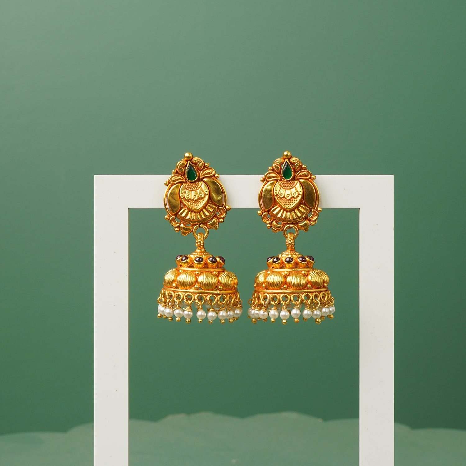 Gold Plated 925 Silver Jhumkas Design with Pearl Danglers
