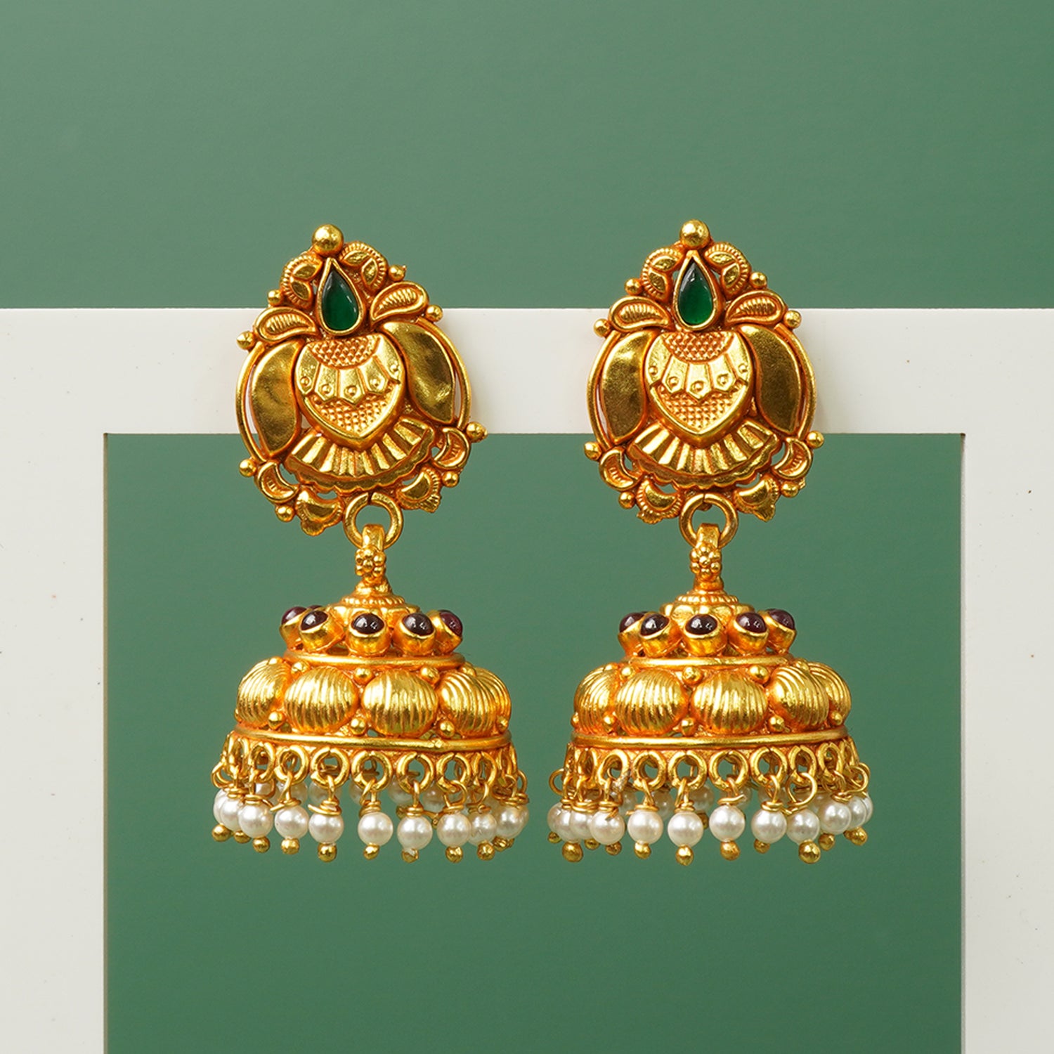 Gold Plated 925 Silver Jhumkas Design with Pearl Danglers
