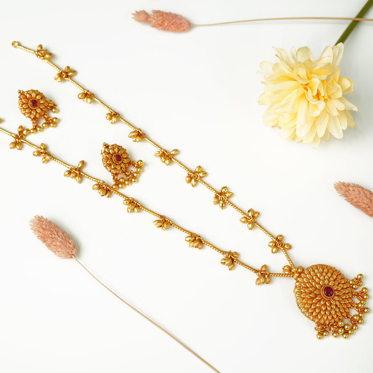 Pure 925 Silver Gold Plated Ghungroo Necklace With Earrings