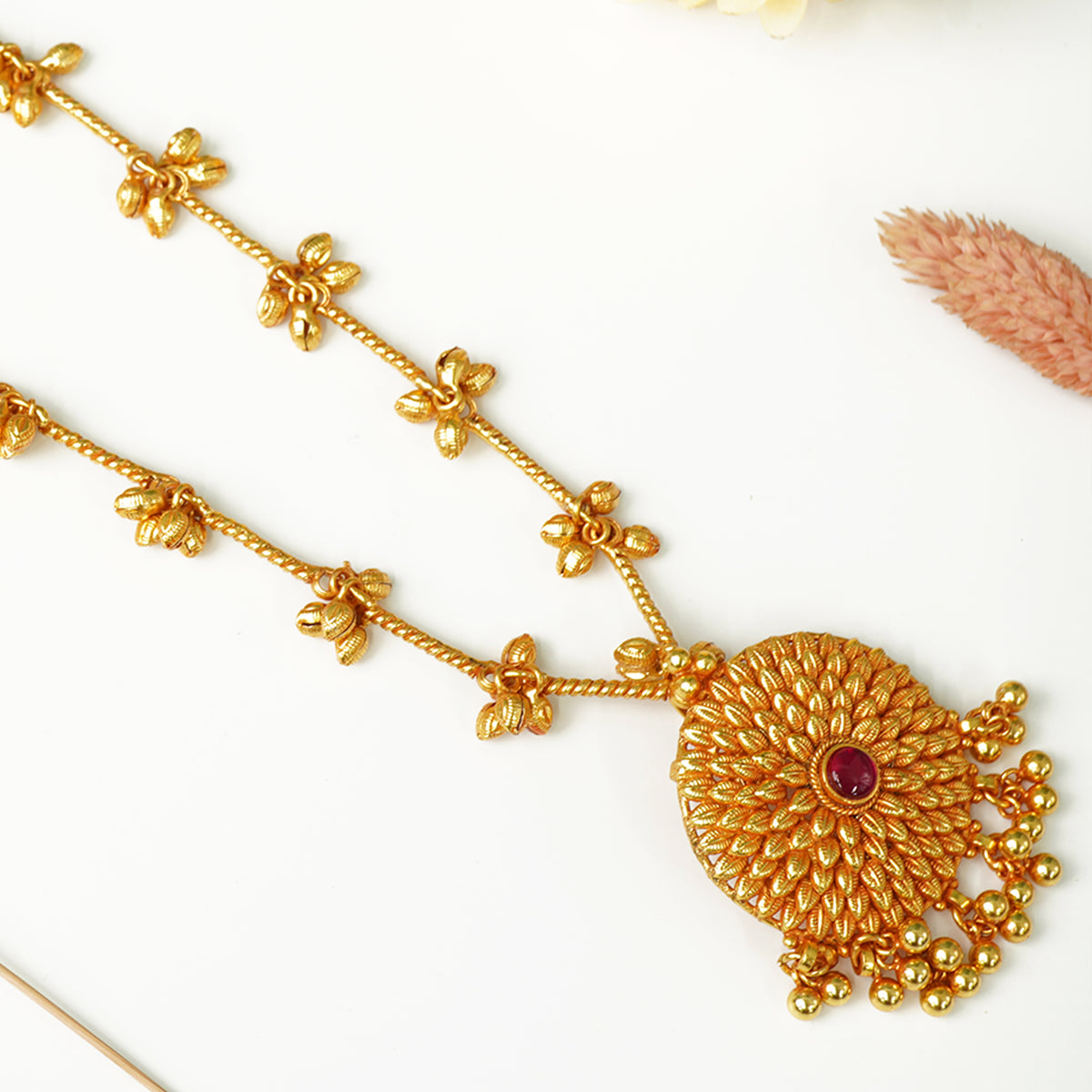 Pure 925 Silver Gold Plated Ghungroo Necklace With Earrings