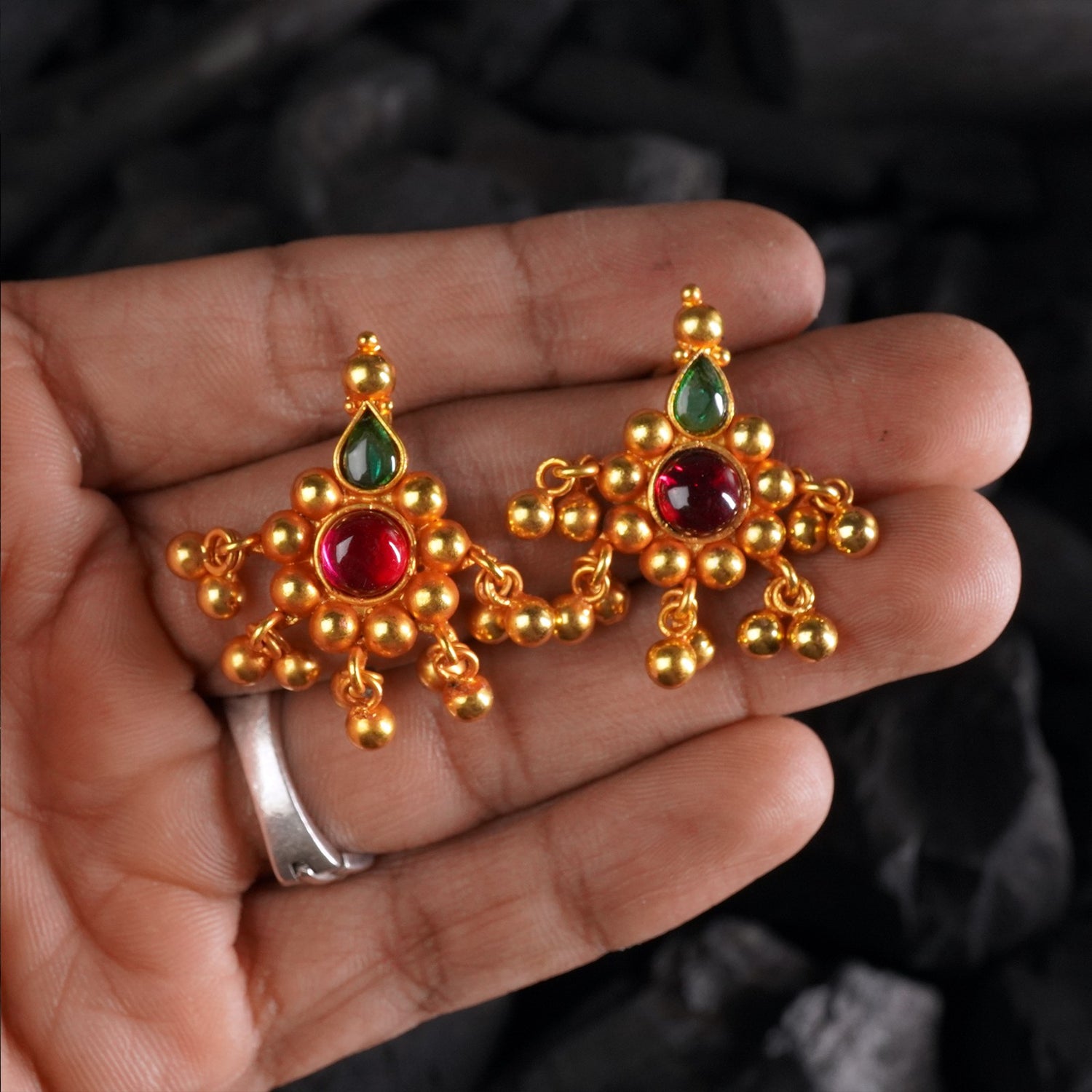 Gold Plated Gheru Finished Saaj Ghat Earrings