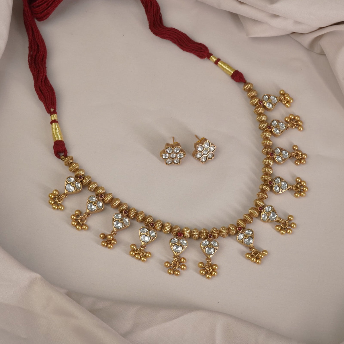 Gold Plated Kundan Necklace With Earrings