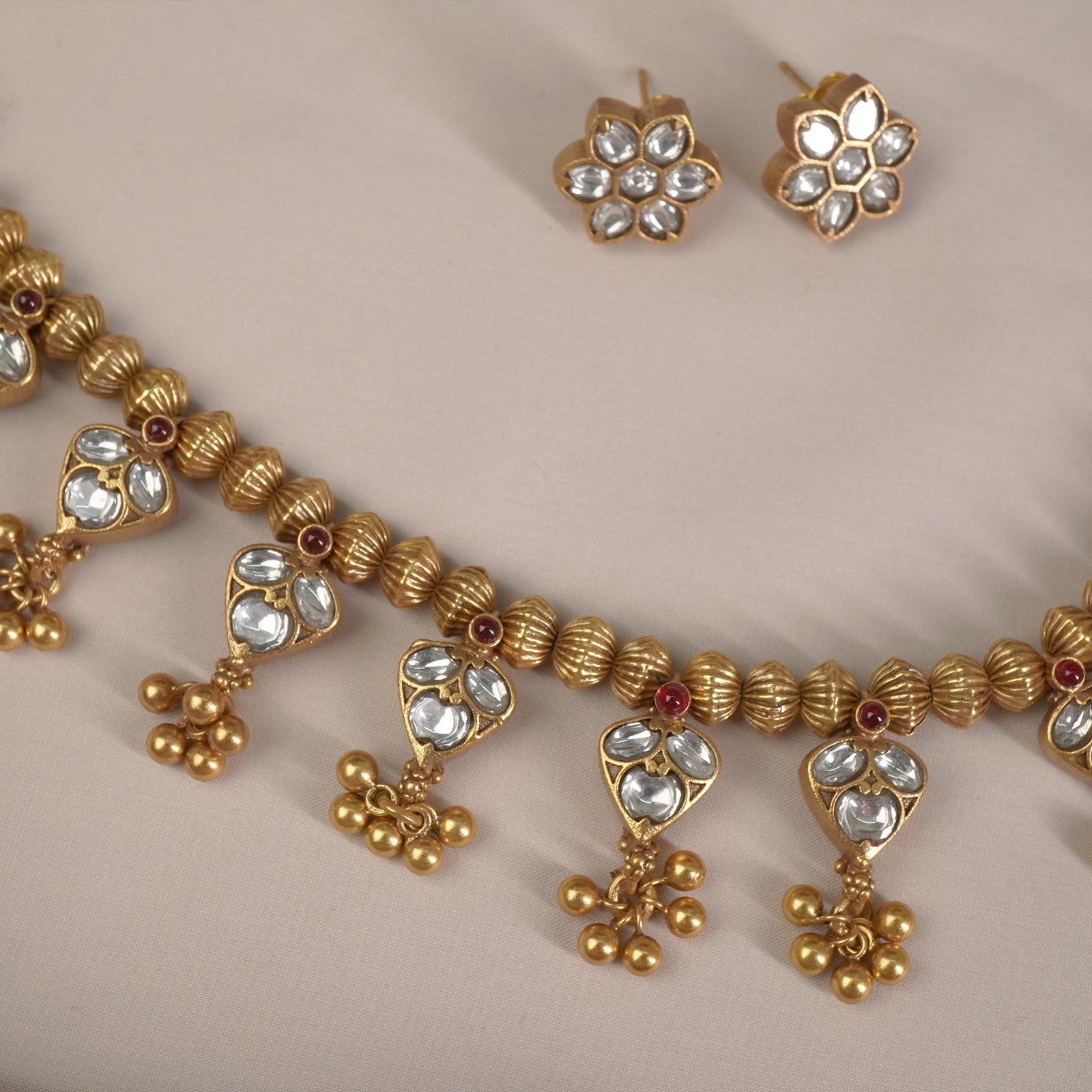 Gold Plated Kundan Necklace With Earrings